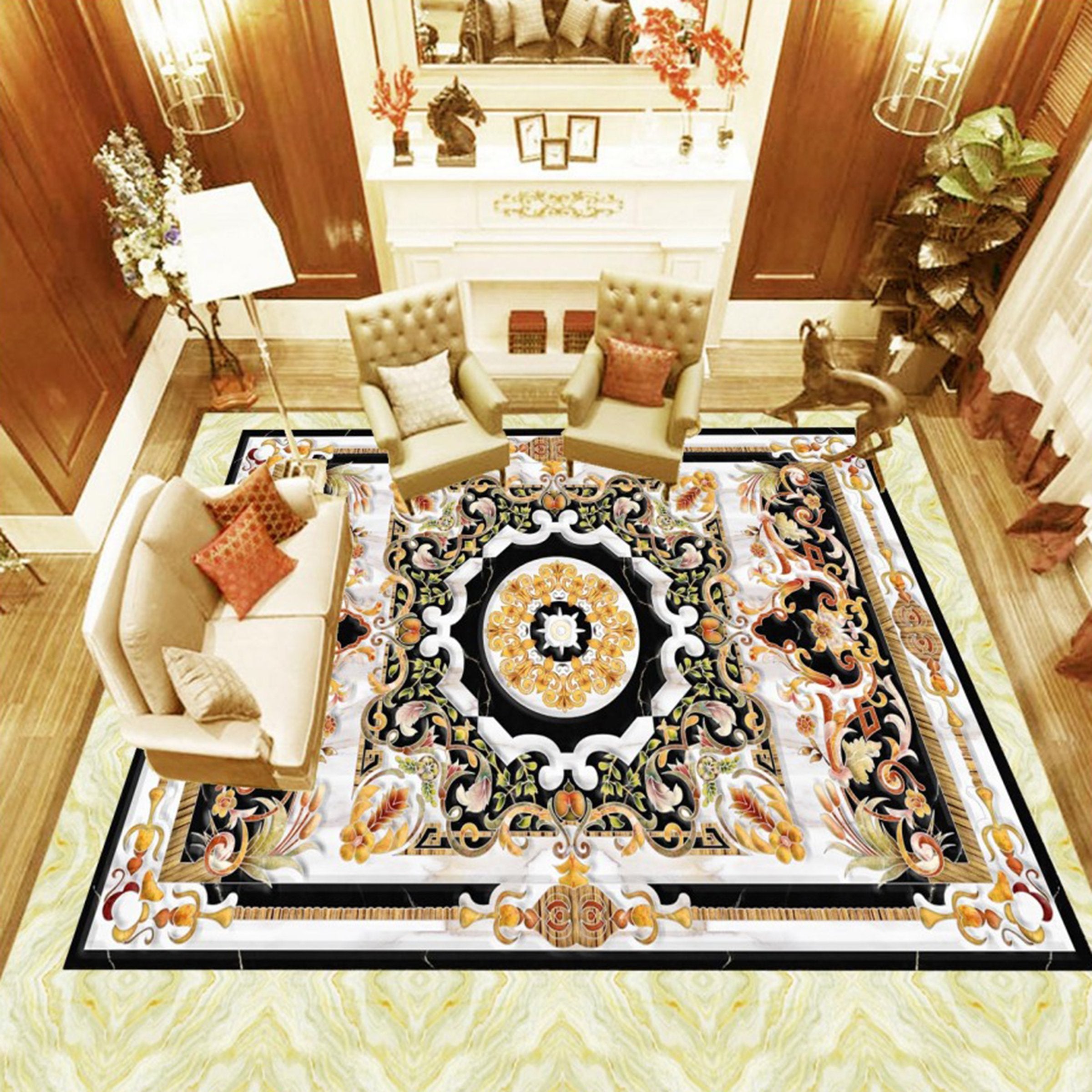 3D Black Marble Pattern WG405 Floor Mural Wallpaper AJ Wallpaper 2 