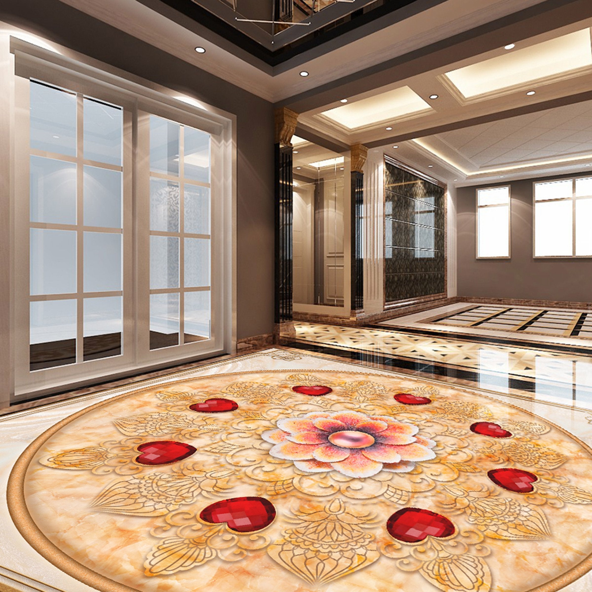 3D Red Gemstone Flower WG314 Floor Mural Wallpaper AJ Wallpaper 2 