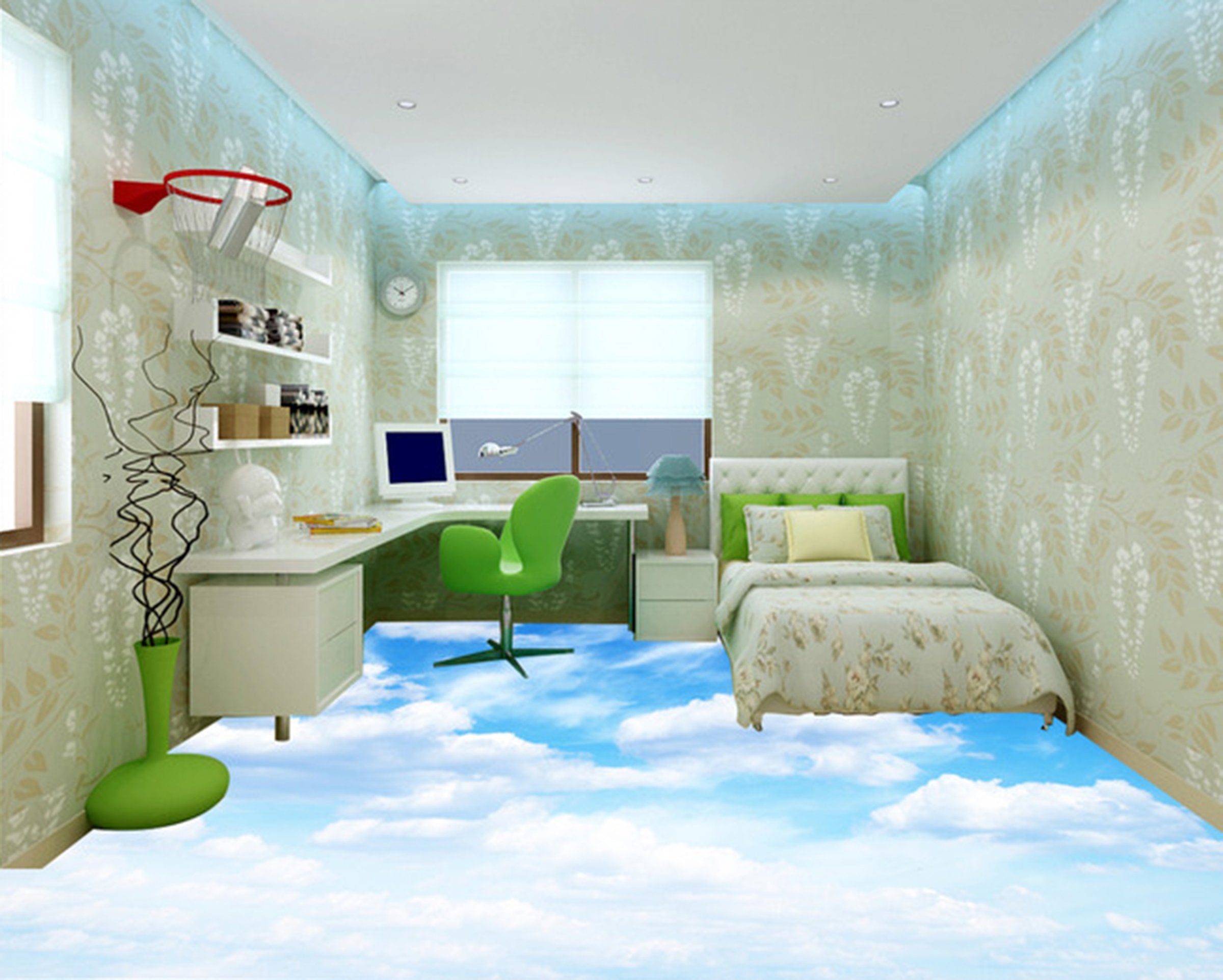 3D Blue Sky And White Clouds WG133 Floor Mural Wallpaper AJ Wallpaper 2 