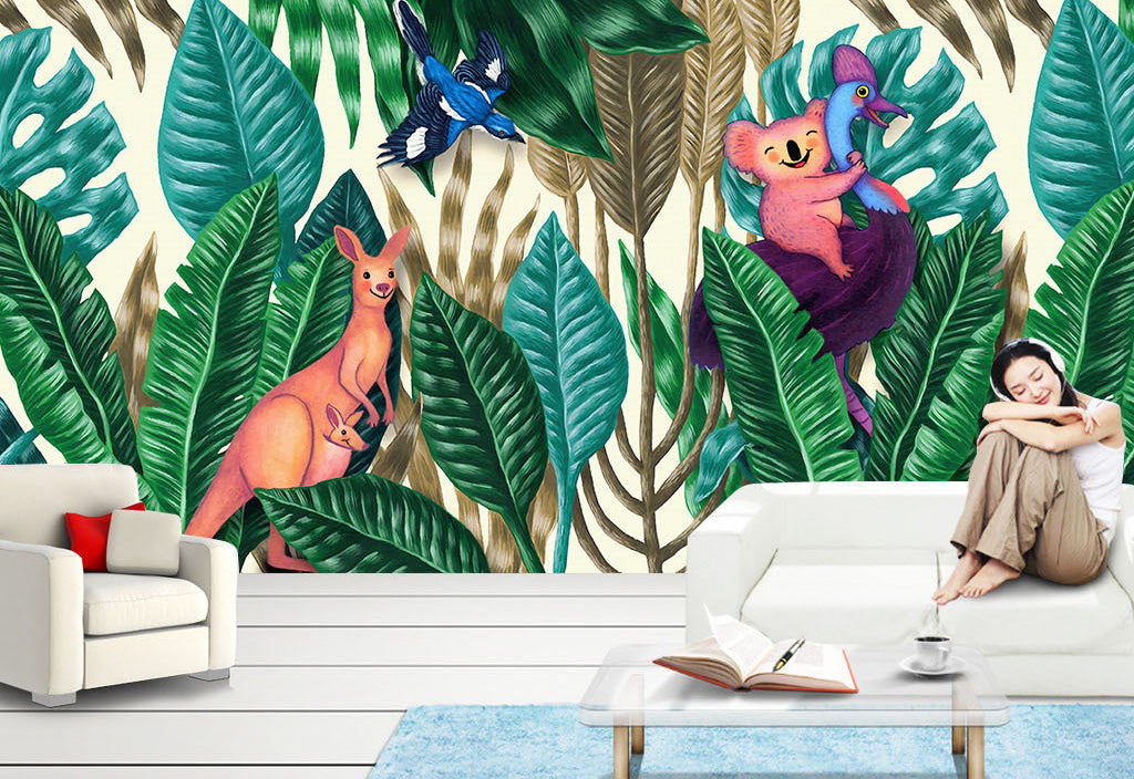3D Leaf Kangaroo WG077 Wall Murals