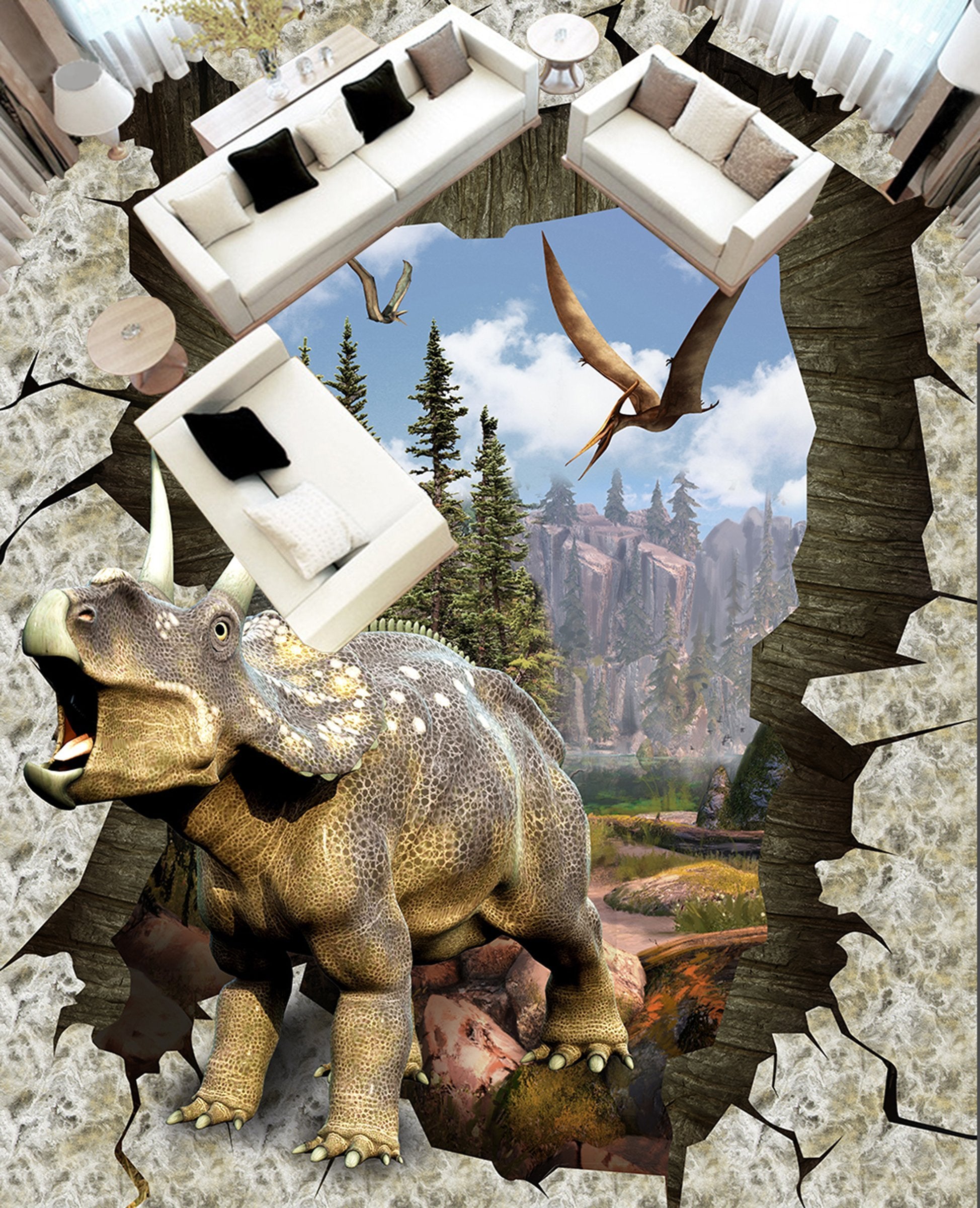 3D Rhinoceros Mountain Peak WG050 Floor Mural Wallpaper AJ Wallpaper 2 