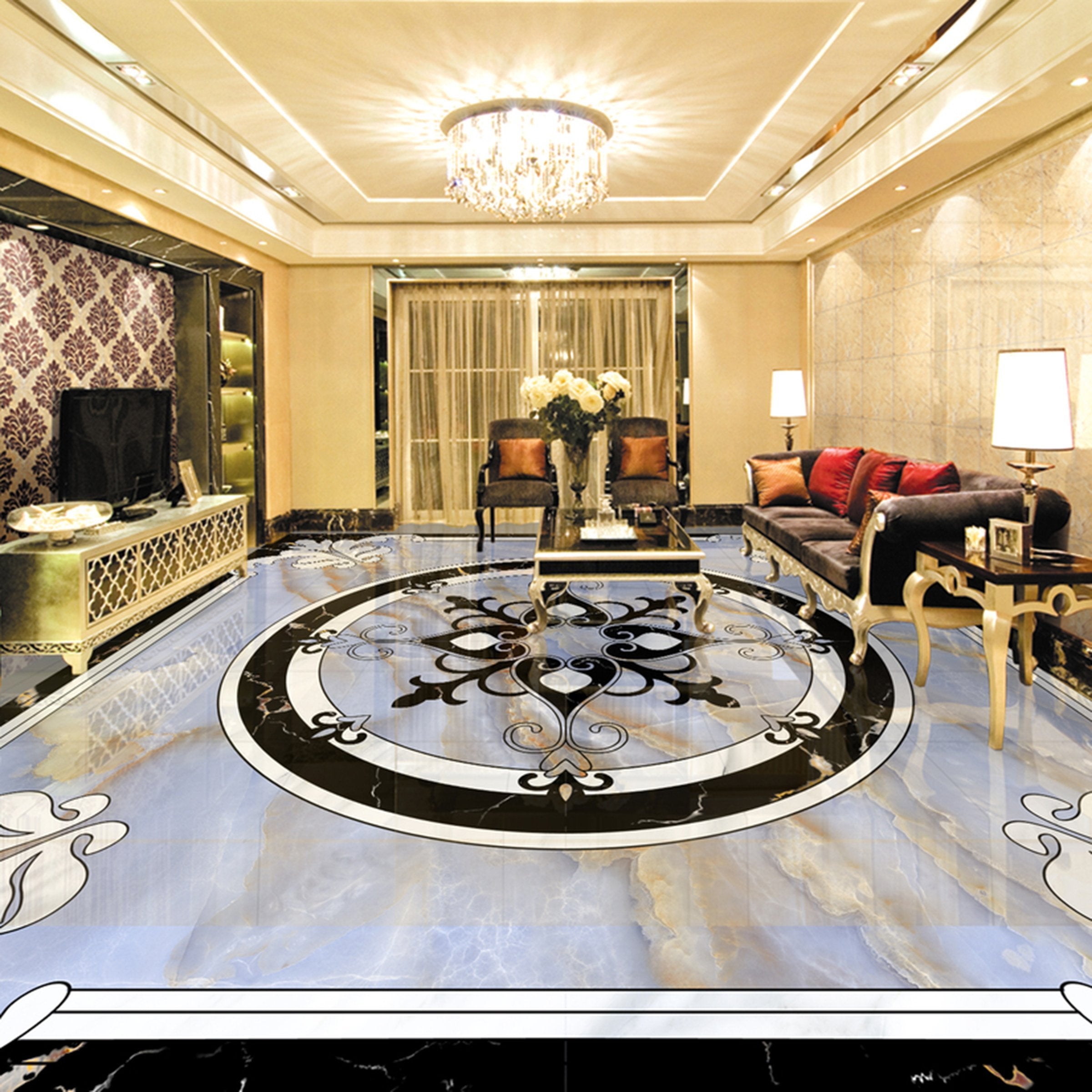 3D Round Black Pattern WG362 Floor Mural Wallpaper AJ Wallpaper 2 