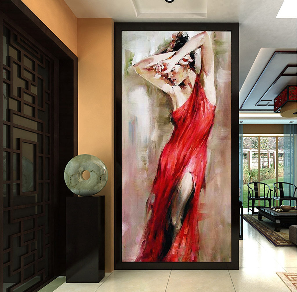 3D Red Dress Girl WG116 Wall Murals