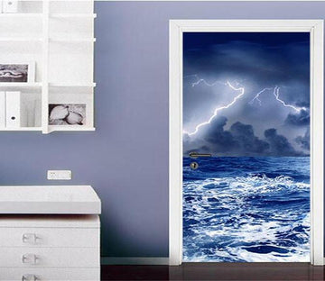 3D the sea thunder night door mural Wallpaper AJ Wallpaper 