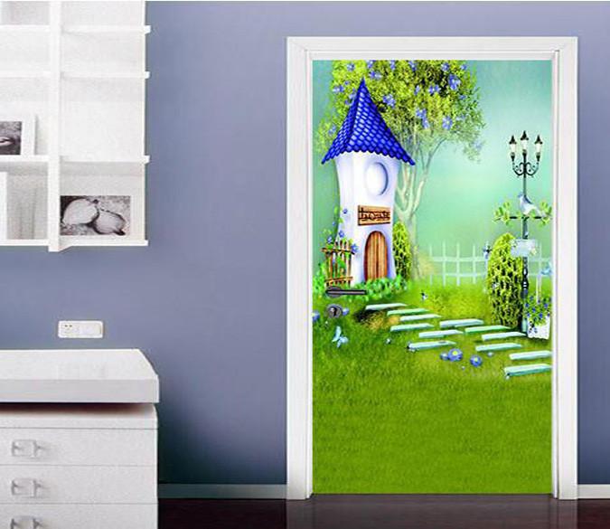 3D castle forest painting door mural Wallpaper AJ Wallpaper 