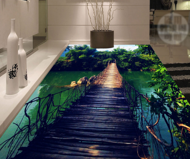 3D Single Wood Bridge 169 Floor Mural Wallpaper AJ Wallpaper 2 