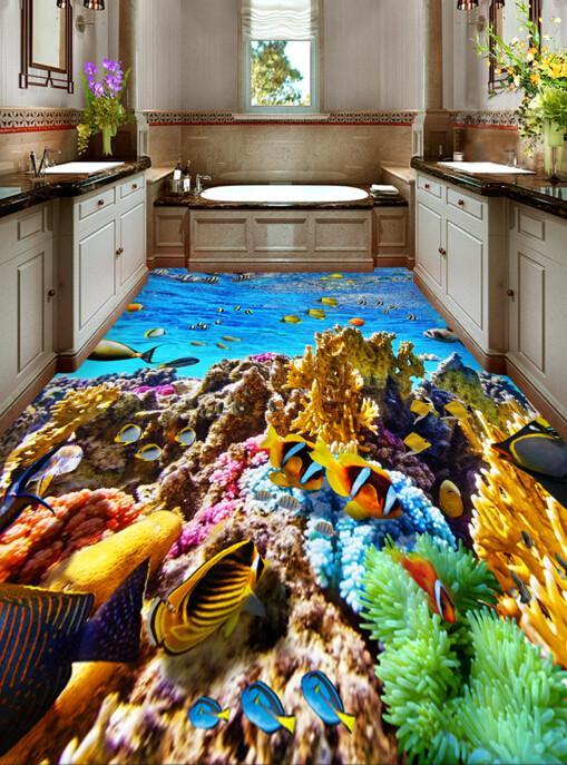 3D Bright Colorful Coral Floor Mural Wallpaper AJ Wallpaper 2 