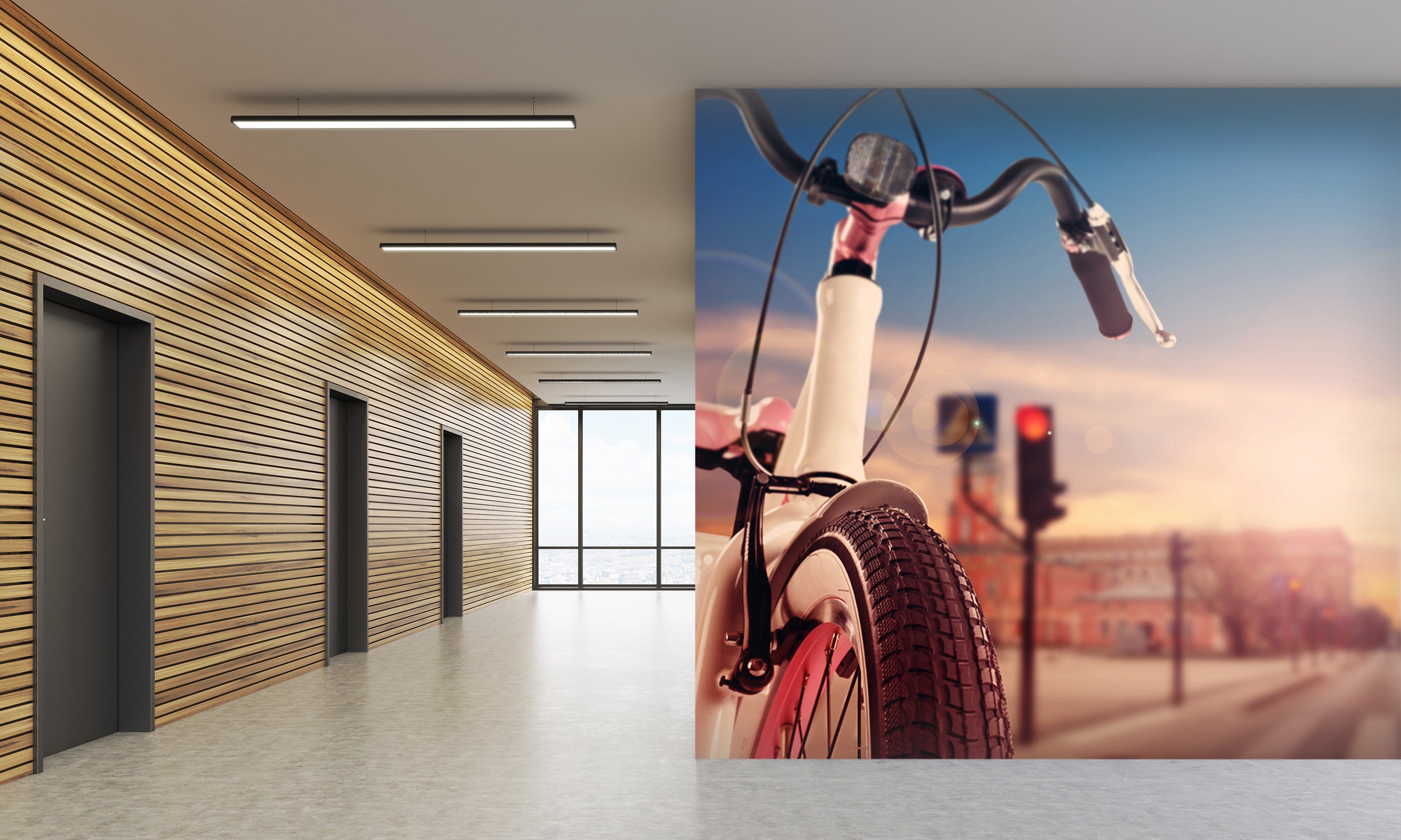 3D Red Light Bicycle 009 Vehicle Wall Murals