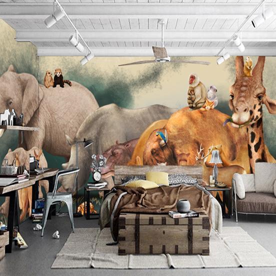 3D Elephant Kangaroo 035 Wallpaper AJ Wallpaper 