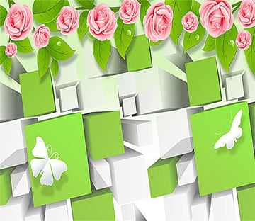 3D Rosy Flower Green Leaves 43 Wallpaper AJ Wallpaper 