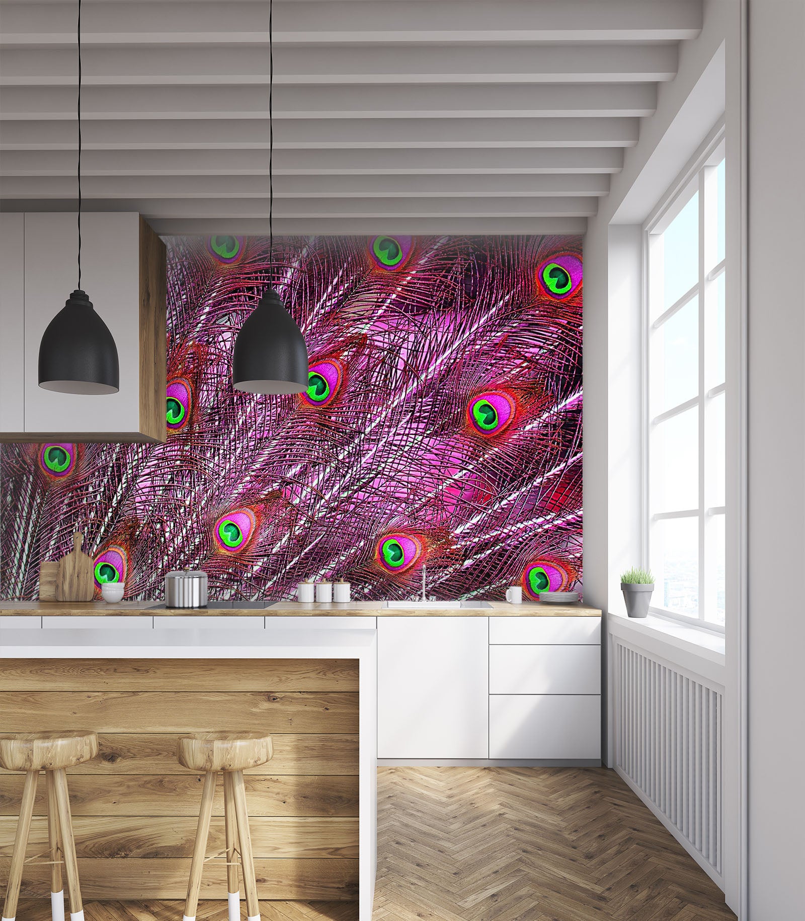 3D Red Peacock 214 Wall Murals