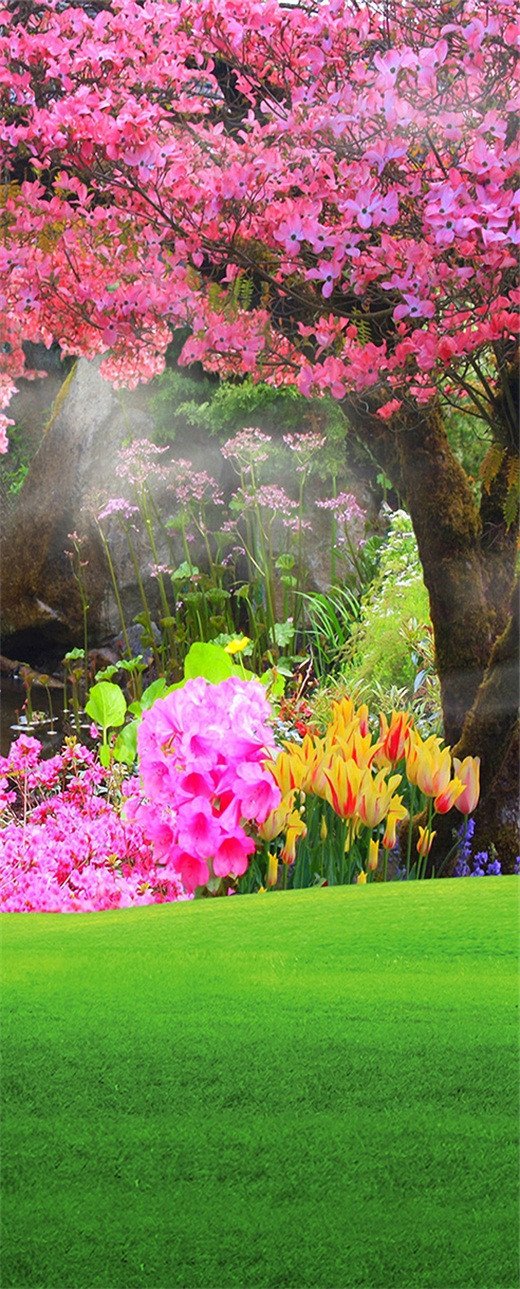 3D trees are blooming painting door mural Wallpaper AJ Wallpaper 