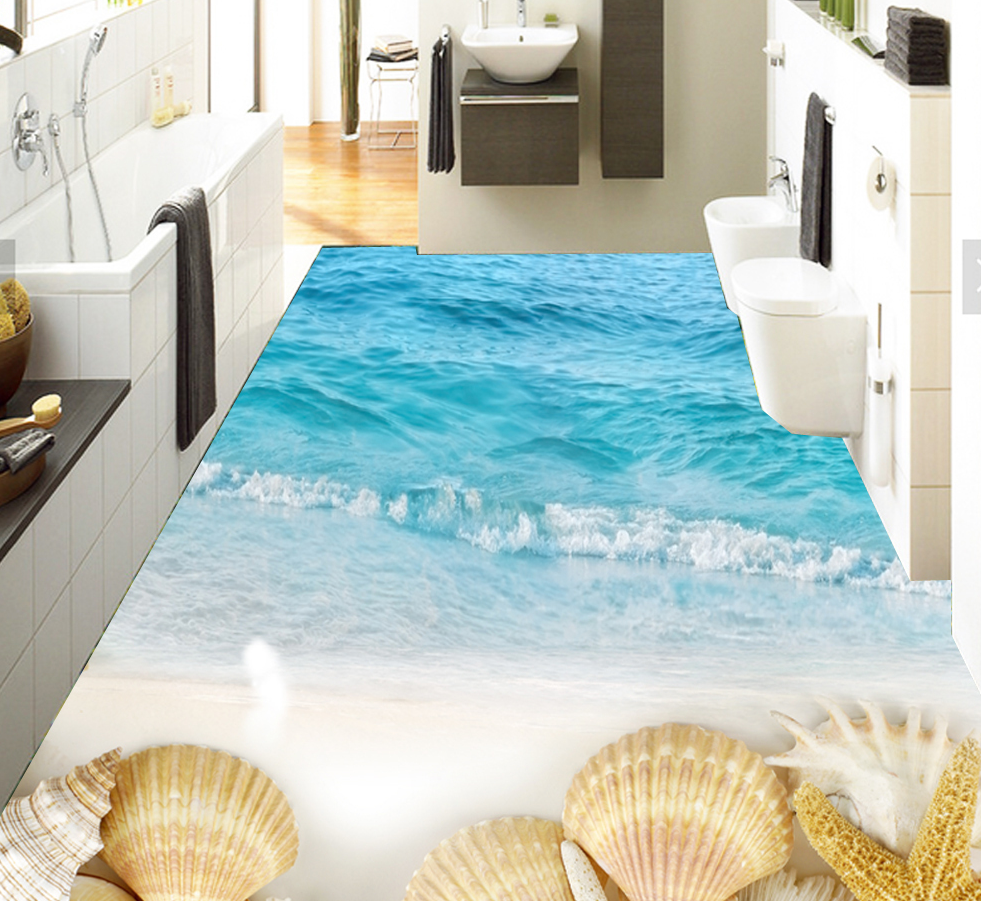 3D Shell Waves 602 Floor Mural  Wallpaper Murals Rug & Mat Print Epoxy waterproof bath floor