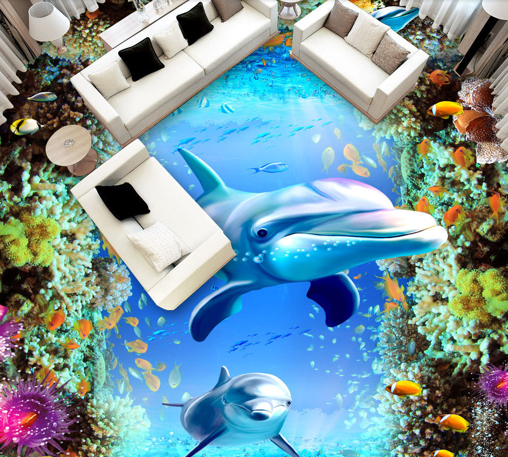 3D Ocean Dolphin 553 Floor Mural  Wallpaper Murals Rug & Mat Print Epoxy waterproof bath floor