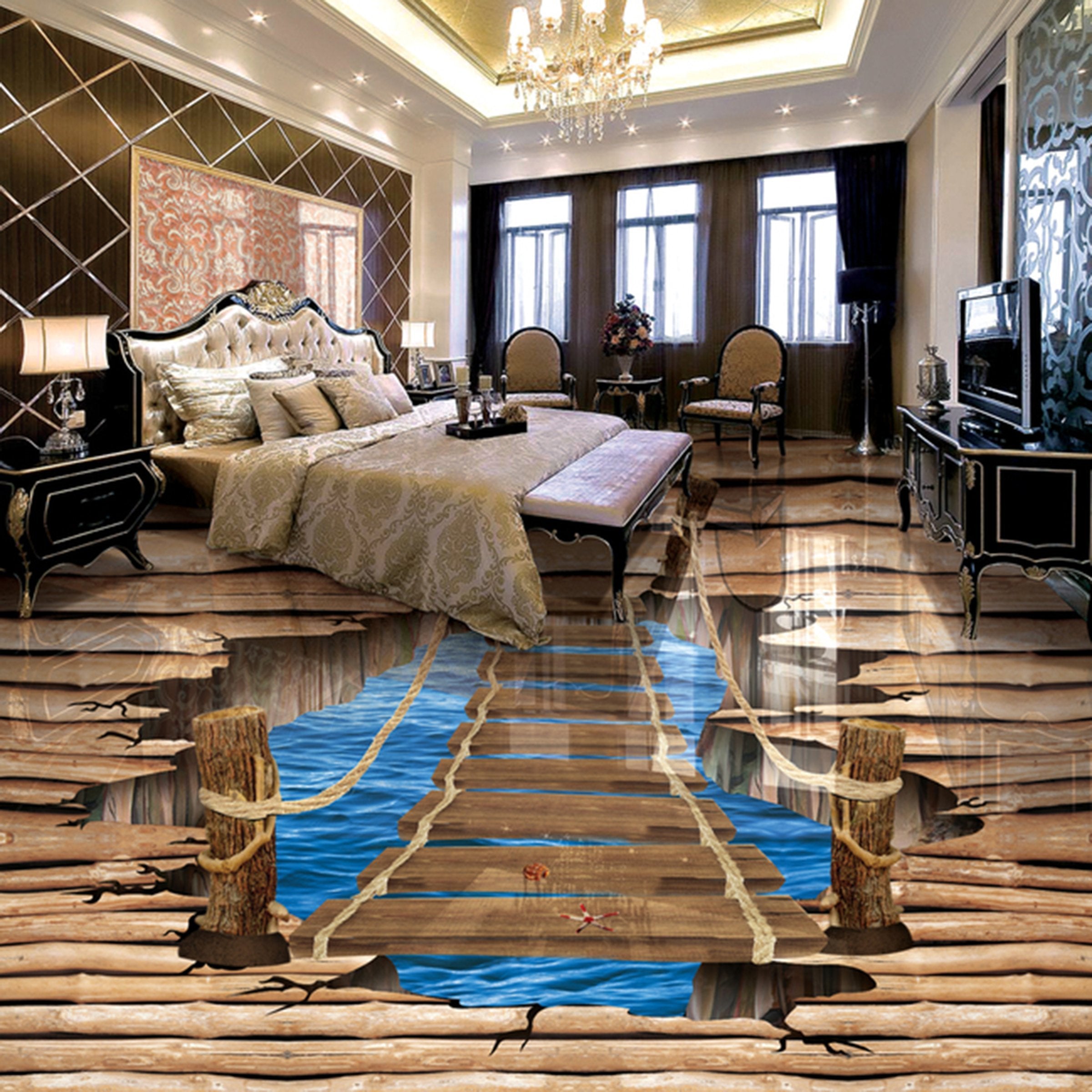 3D Wooden Bridge WG044 Floor Mural Wallpaper AJ Wallpaper 2 