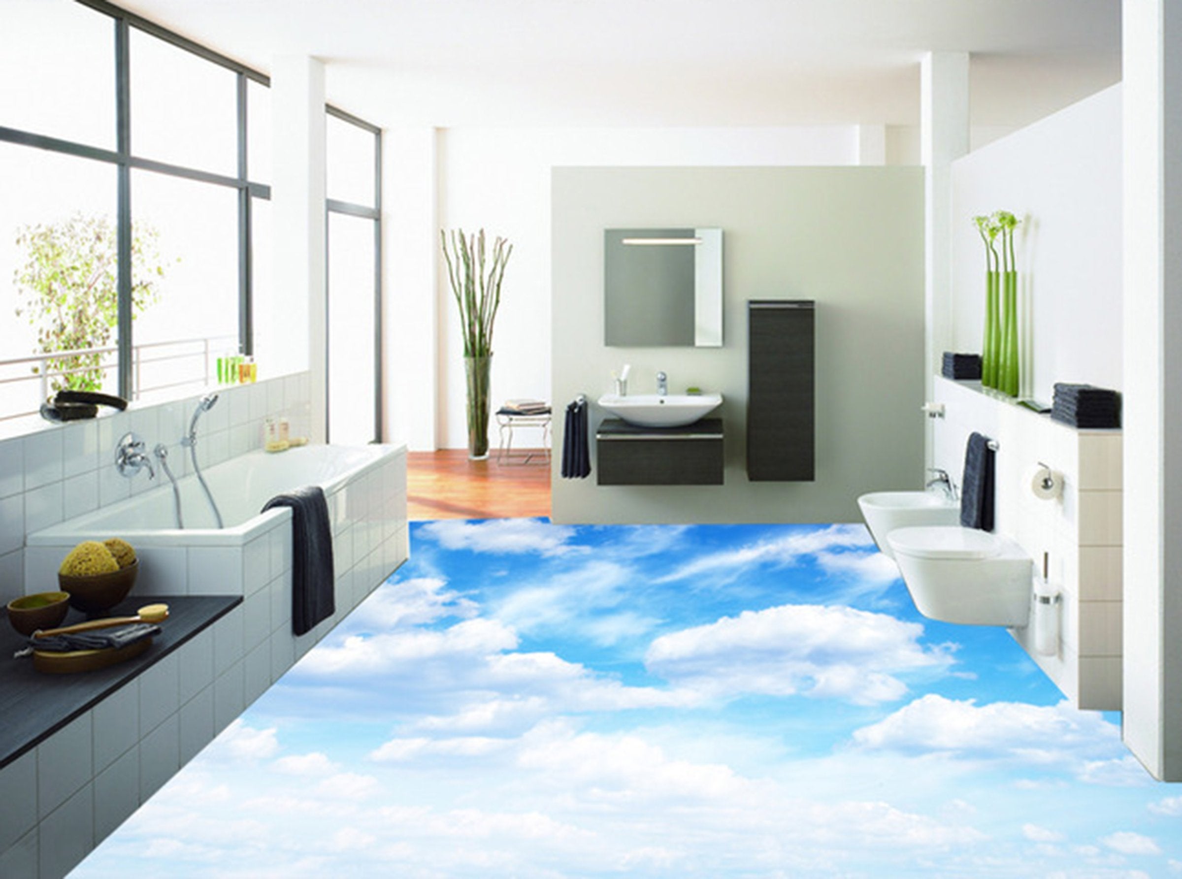 3D Blue Sky And White Clouds WG133 Floor Mural Wallpaper AJ Wallpaper 2 