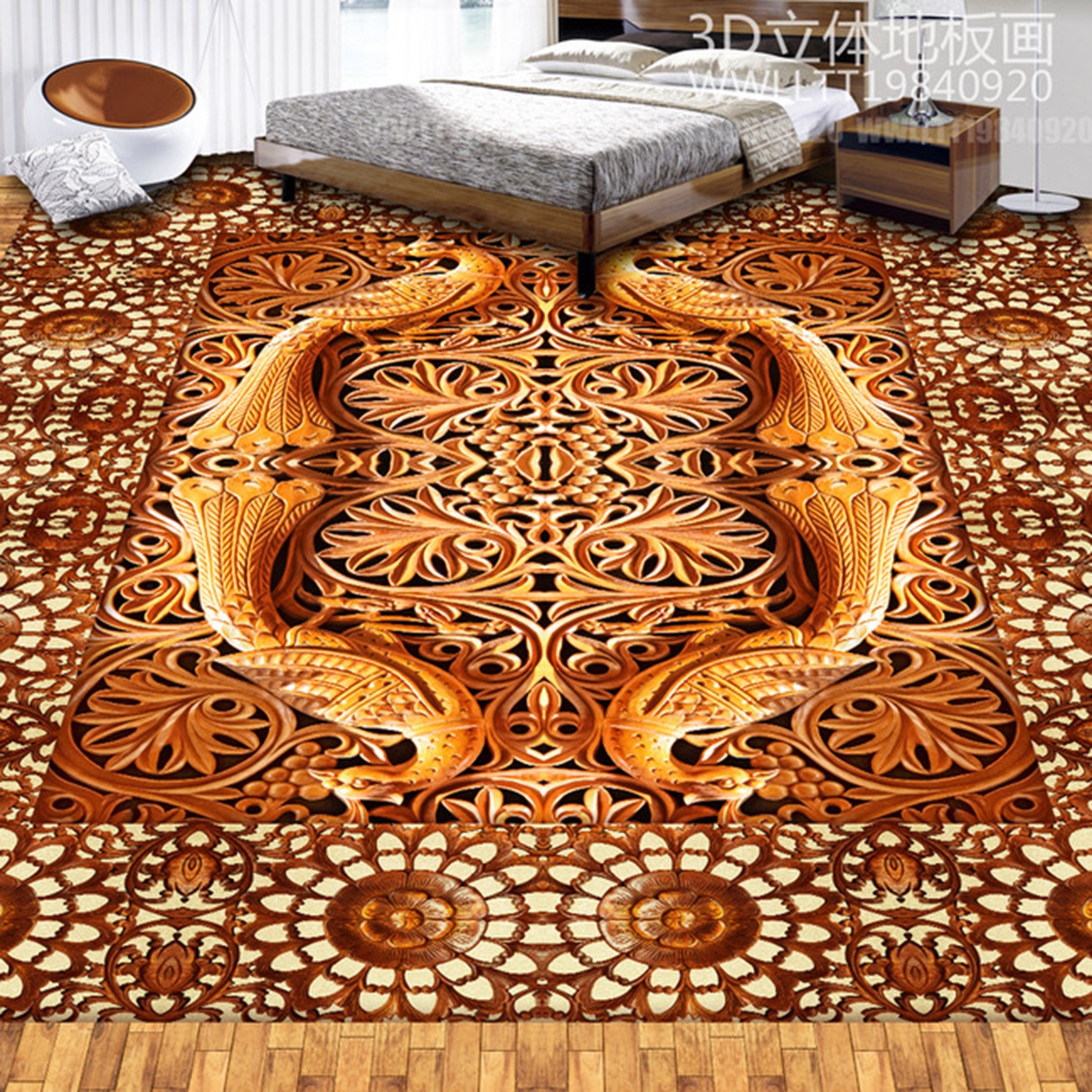 3D Golden Lace WG269 Floor Mural Wallpaper AJ Wallpaper 2 