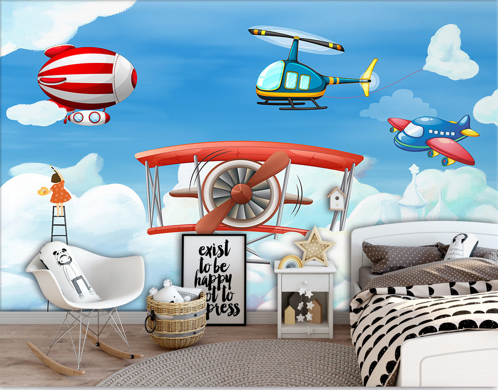 3D Cute Helicopter WG452 Wall Murals