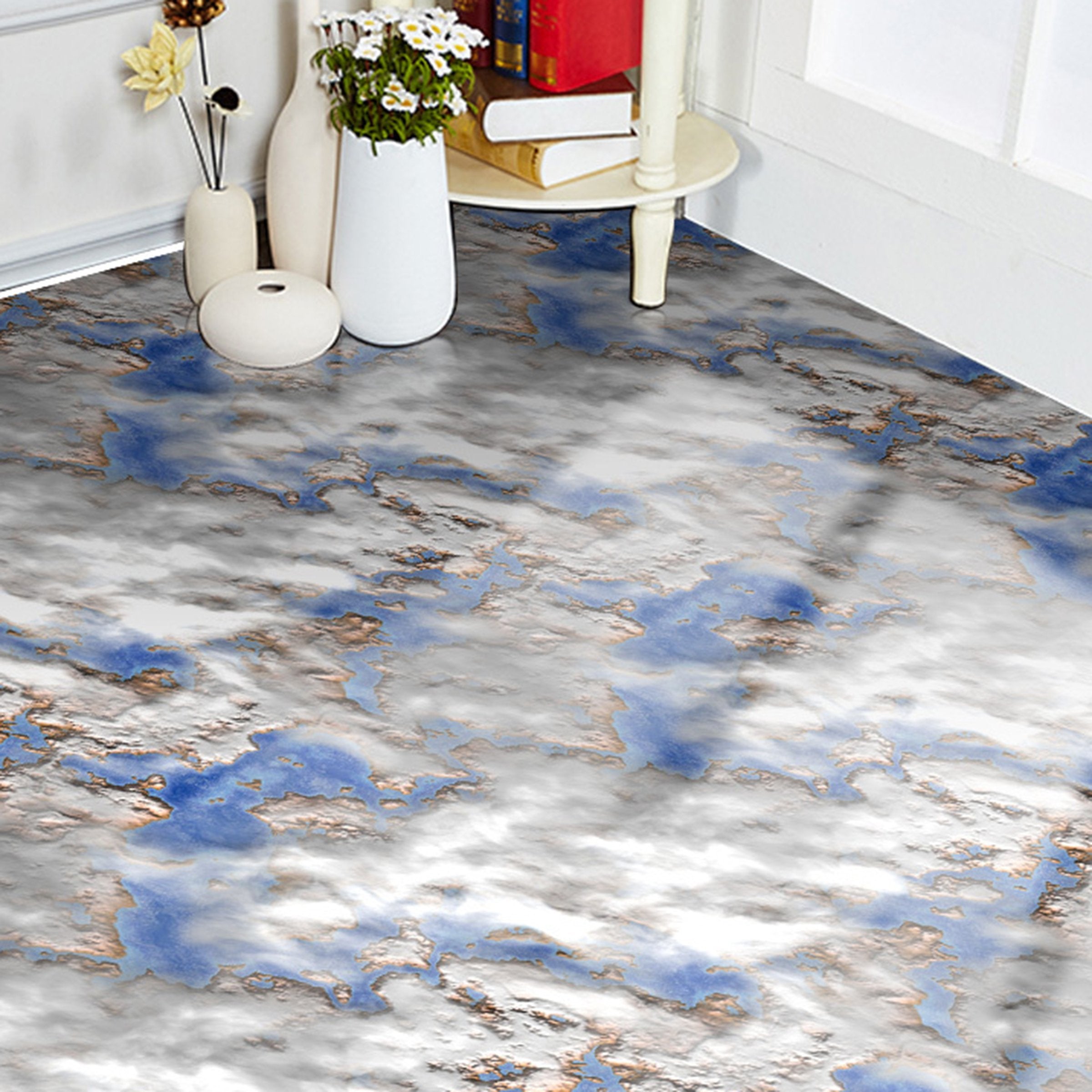 3D Blue And White Stripes WG663 Floor Mural Wallpaper AJ Wallpaper 2 