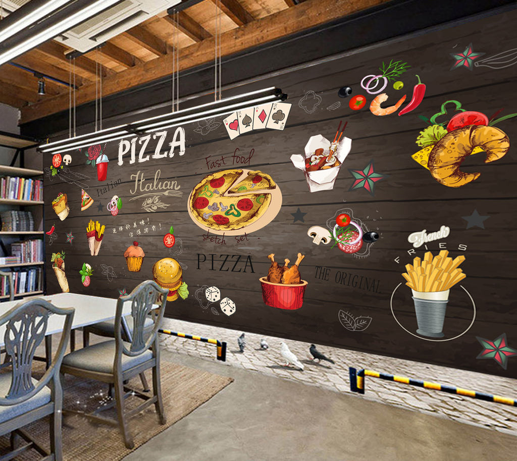 3D Pizza Hamburger WG246 Wall Murals