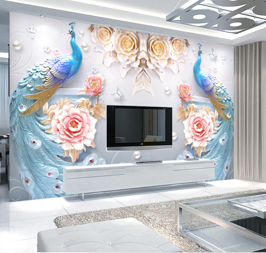 3D Peacock Blossom WG038 Wall Murals