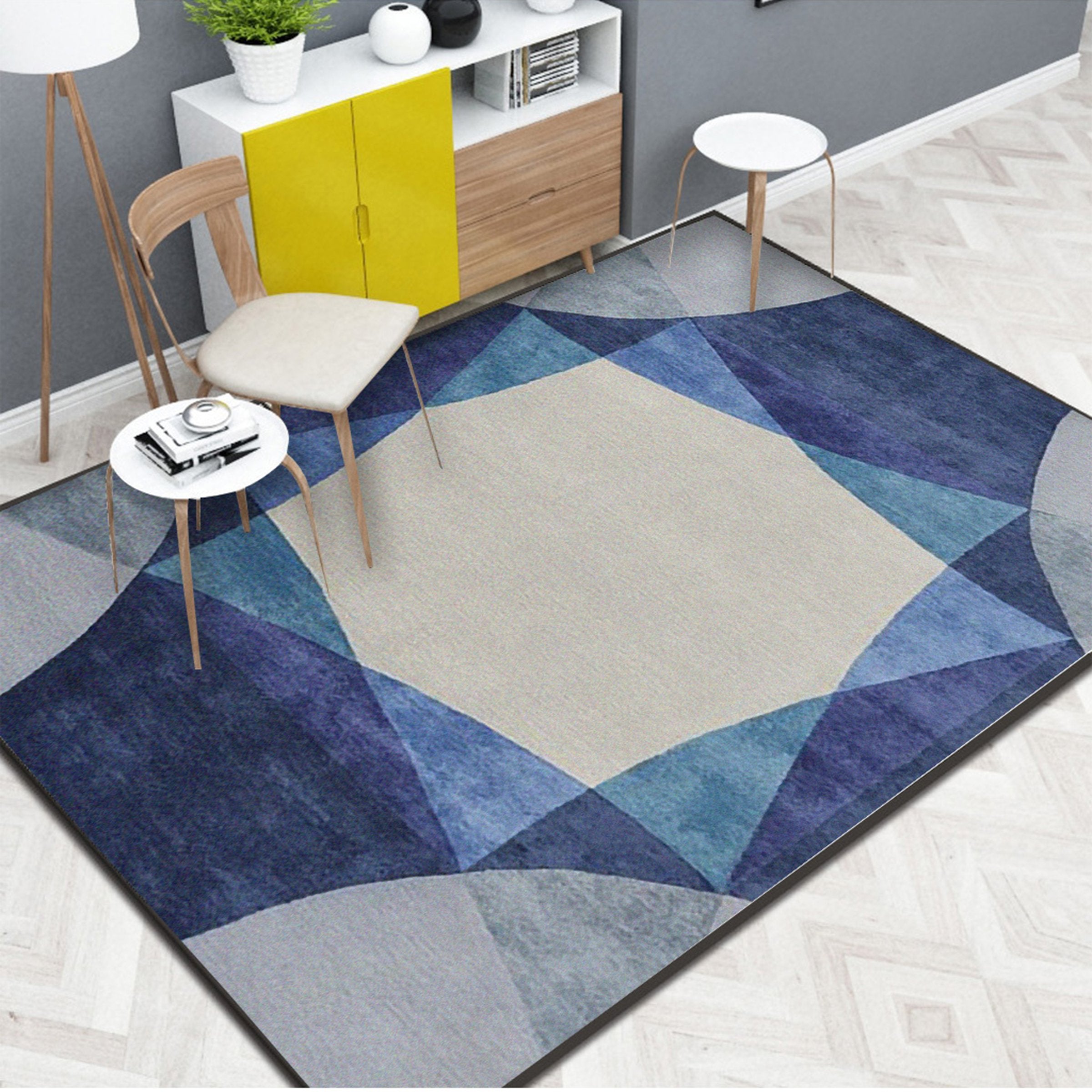 3D Blue Geometry WG136 Non Slip Rug Mat Mat AJ Creativity Home 
