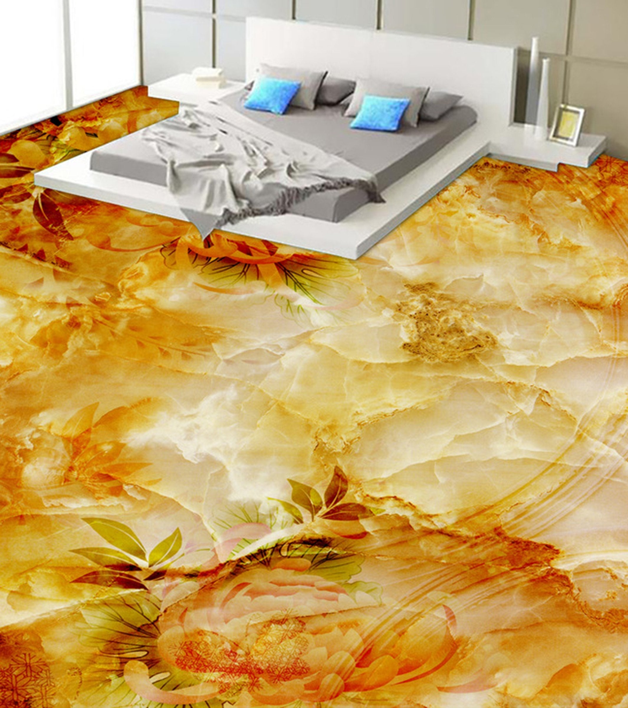 3D Yellow Flower WG027 Floor Mural Wallpaper AJ Wallpaper 2 