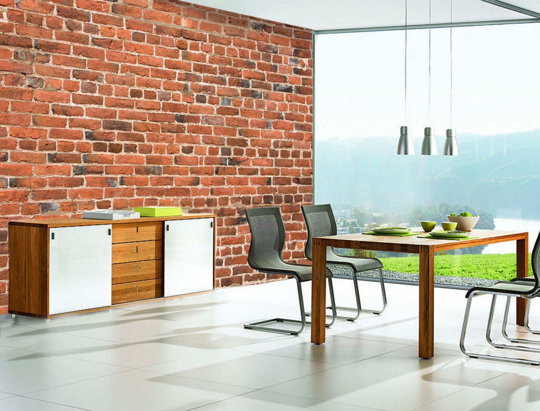 3D Brick Wall Red 019 Wall Murals Wallpaper AJ Wallpaper 2 