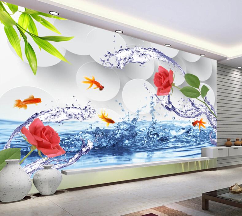 3D Circle Jump Flowers And Fish Wallpaper AJ Wallpaper 1 