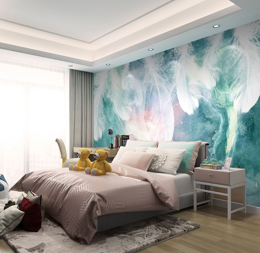 3D White Feather WG055 Wall Murals