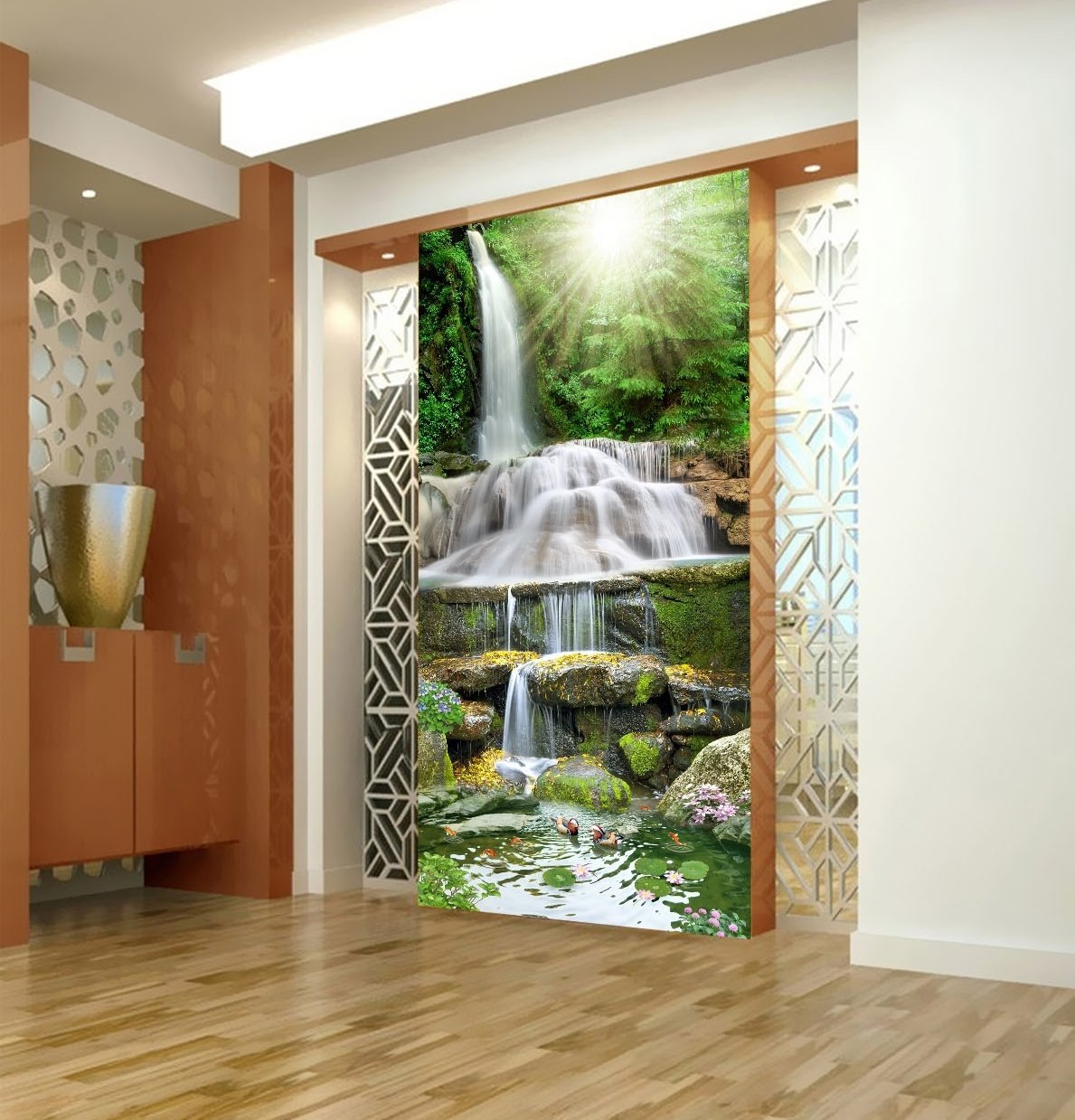 3D Waterfall Mandarin Duck 380 Wallpaper AJ Wallpaper 