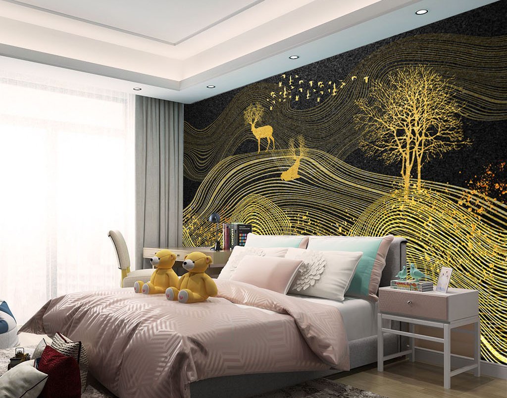 3D Golden Line Fawn 117 Wall Murals Wallpaper AJ Wallpaper 2 