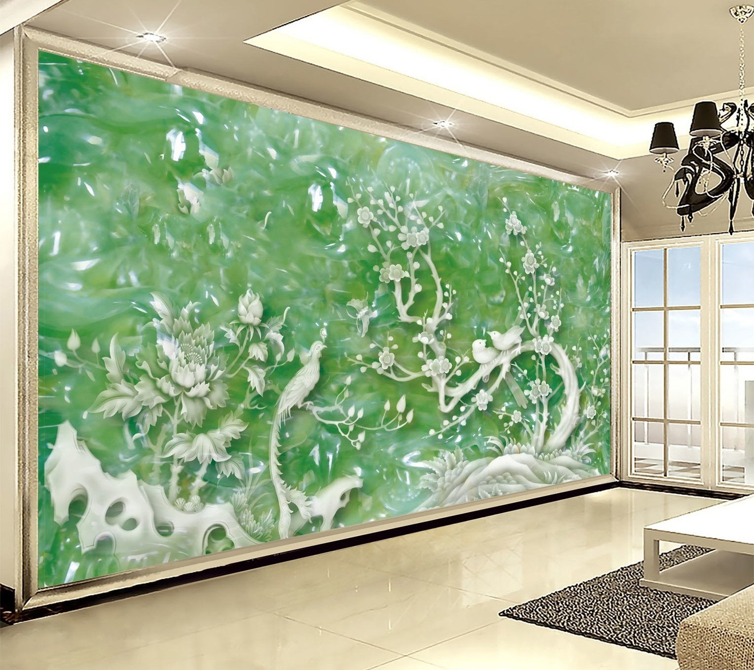 3D Jade Bird Flower 328 Wallpaper AJ Wallpaper 