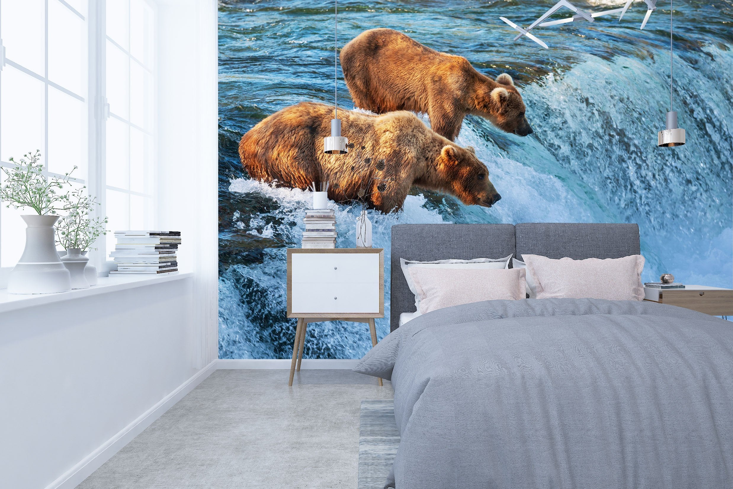 3D Brown Bear Falls 040 Wallpaper AJ Wallpaper 