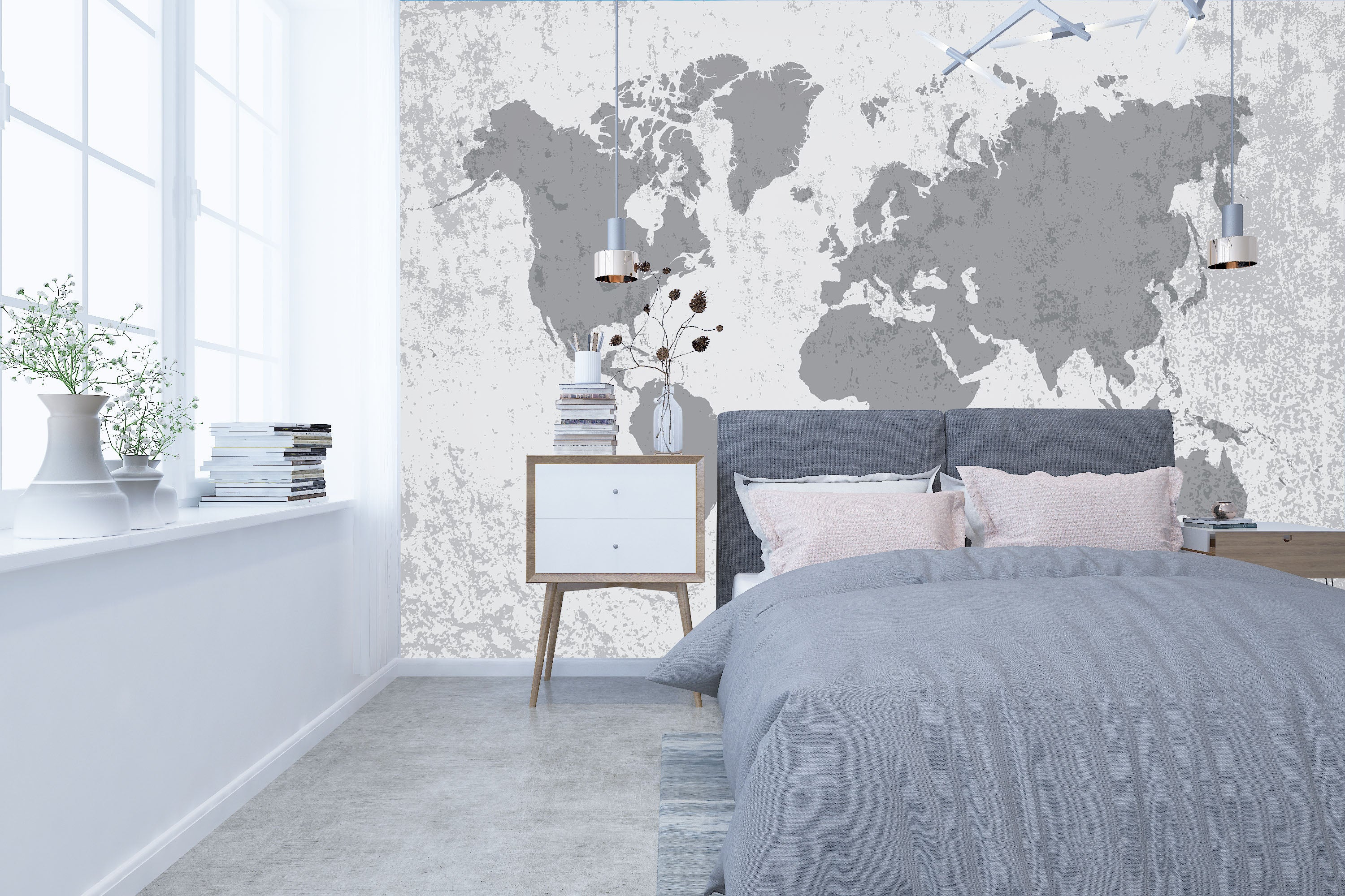 3D Gray Pattern 2157 World Map Wall Murals