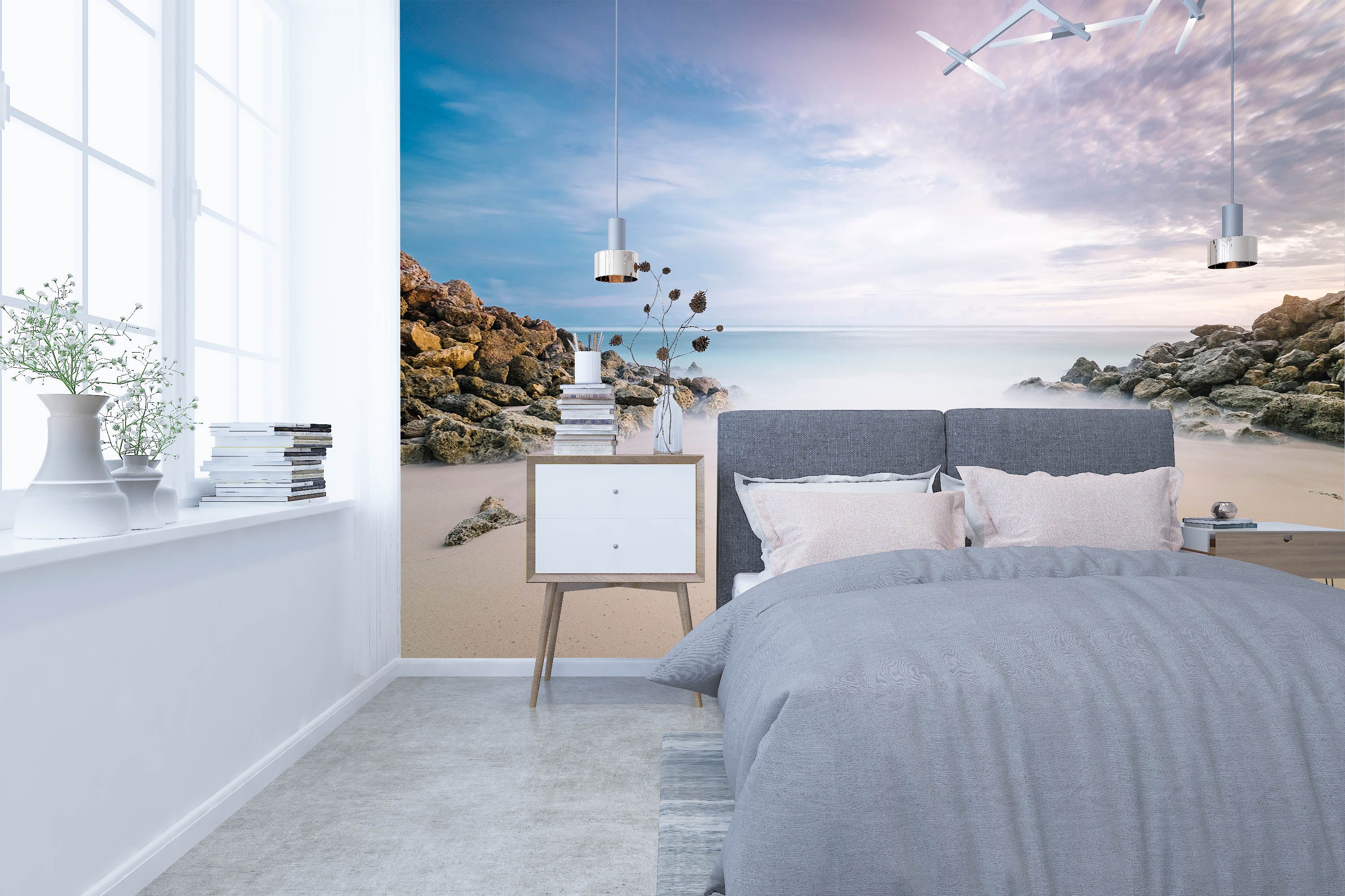 3D White Clouds Beach 106 Wall Murals