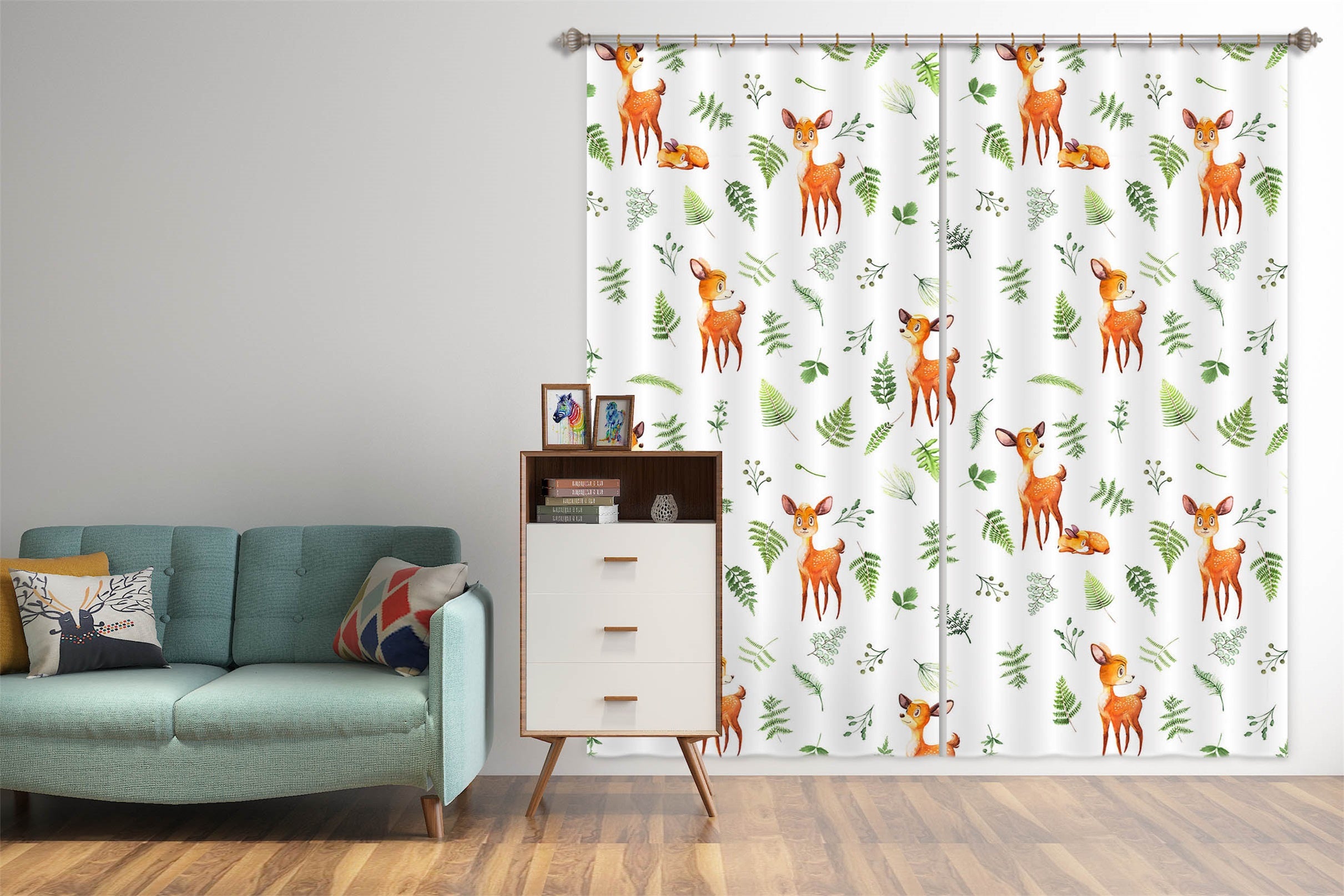 3D Deer Leaves 133 Uta Naumann Curtain Curtains Drapes