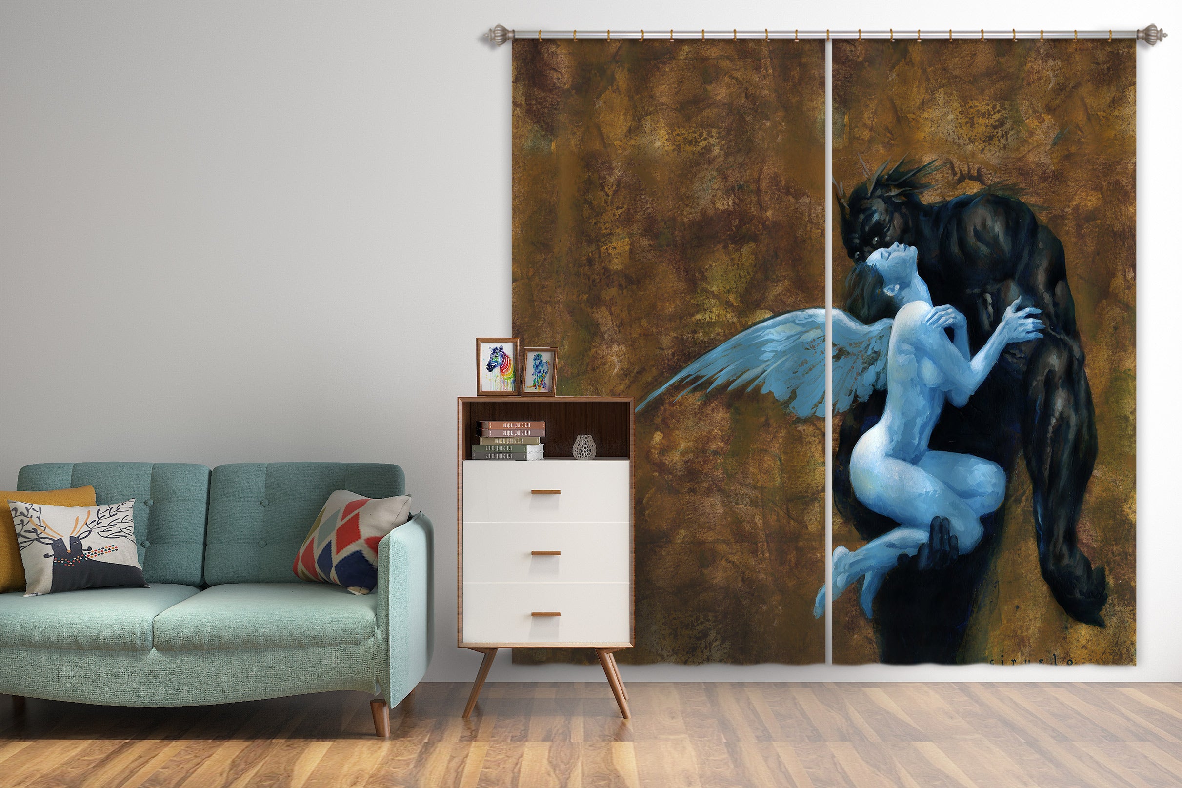 3D Winged Woman Monster 7191 Ciruelo Curtain Curtains Drapes