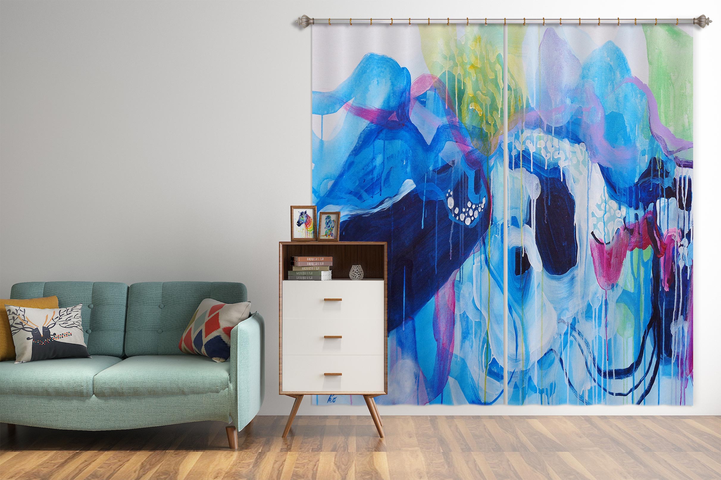 3D Blue Watercolor 2329 Misako Chida Curtain Curtains Drapes