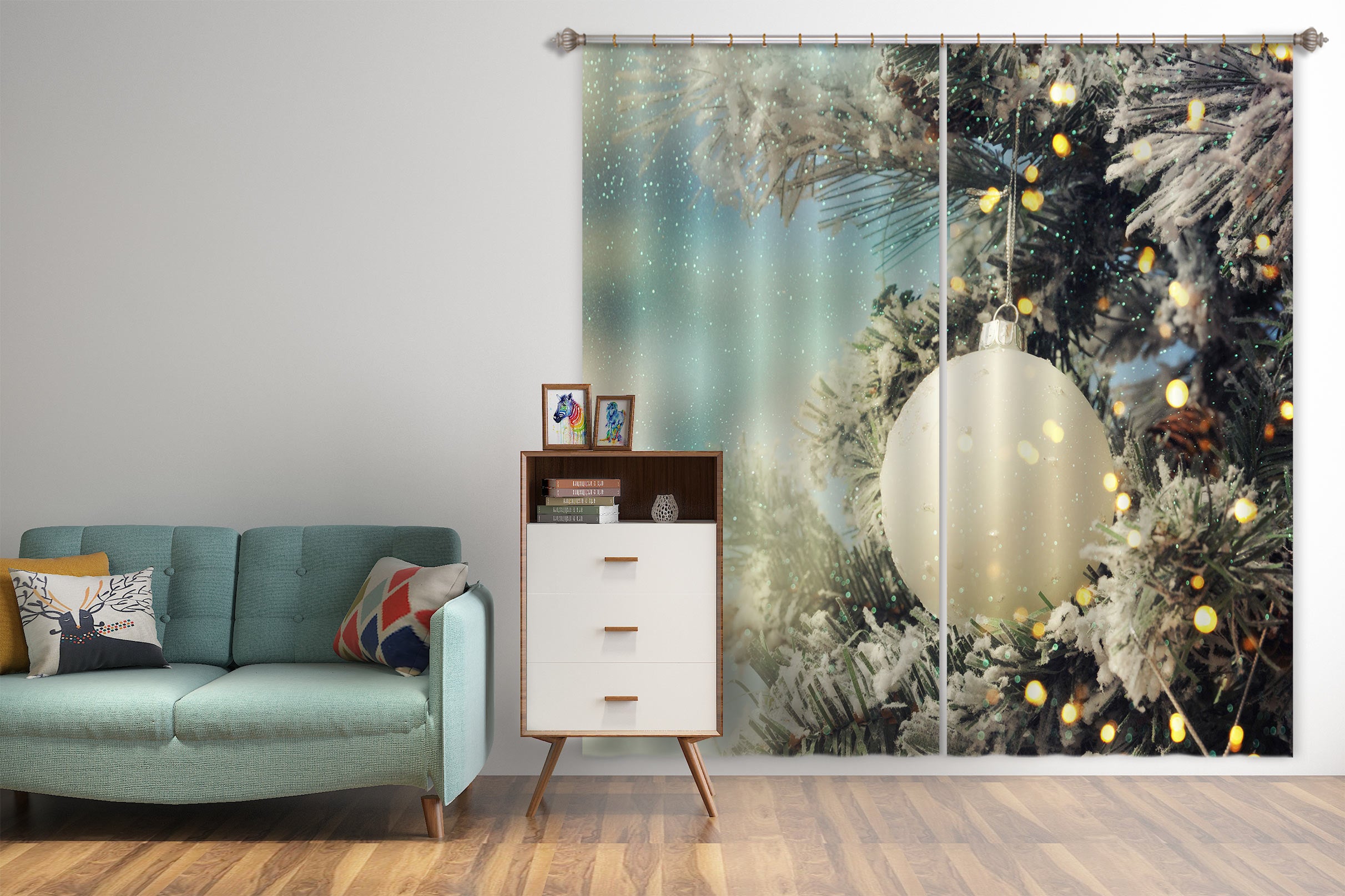 3D White Ball 53082 Christmas Curtains Drapes Xmas