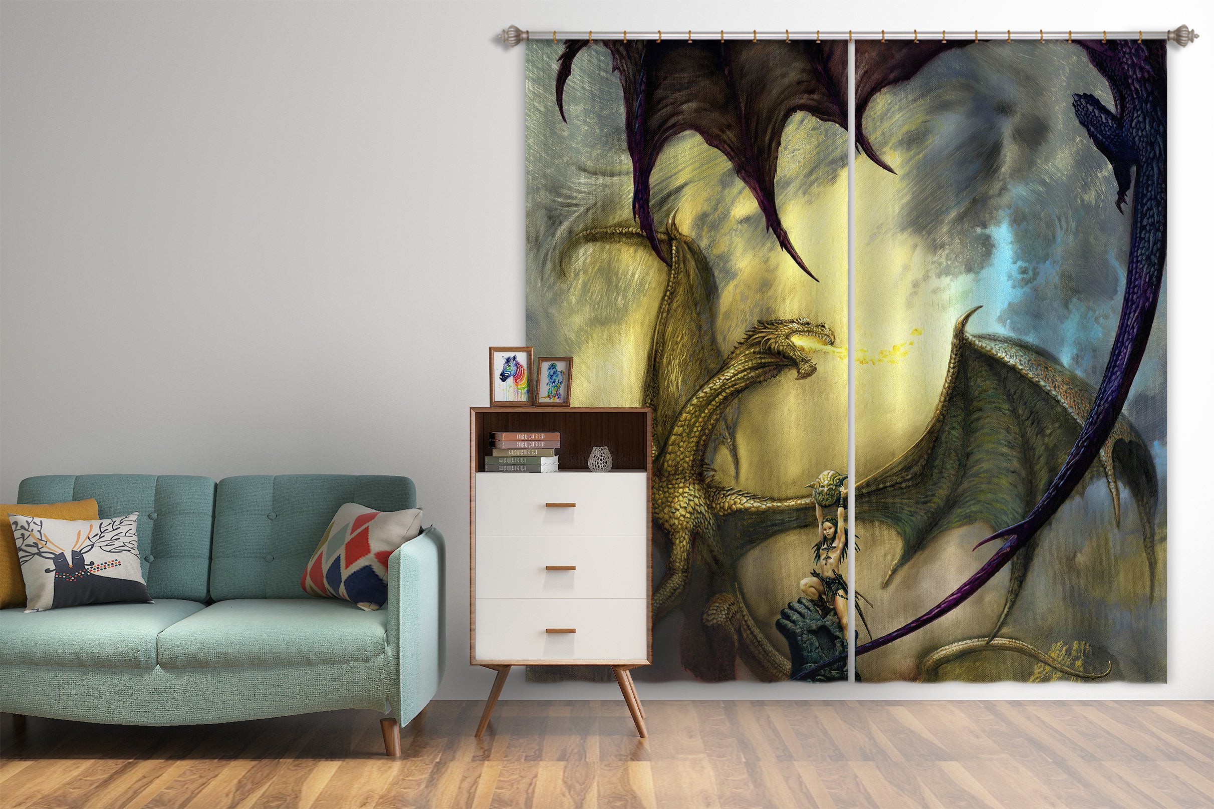 3D Flying Dragon 8022 Ciruelo Curtain Curtains Drapes