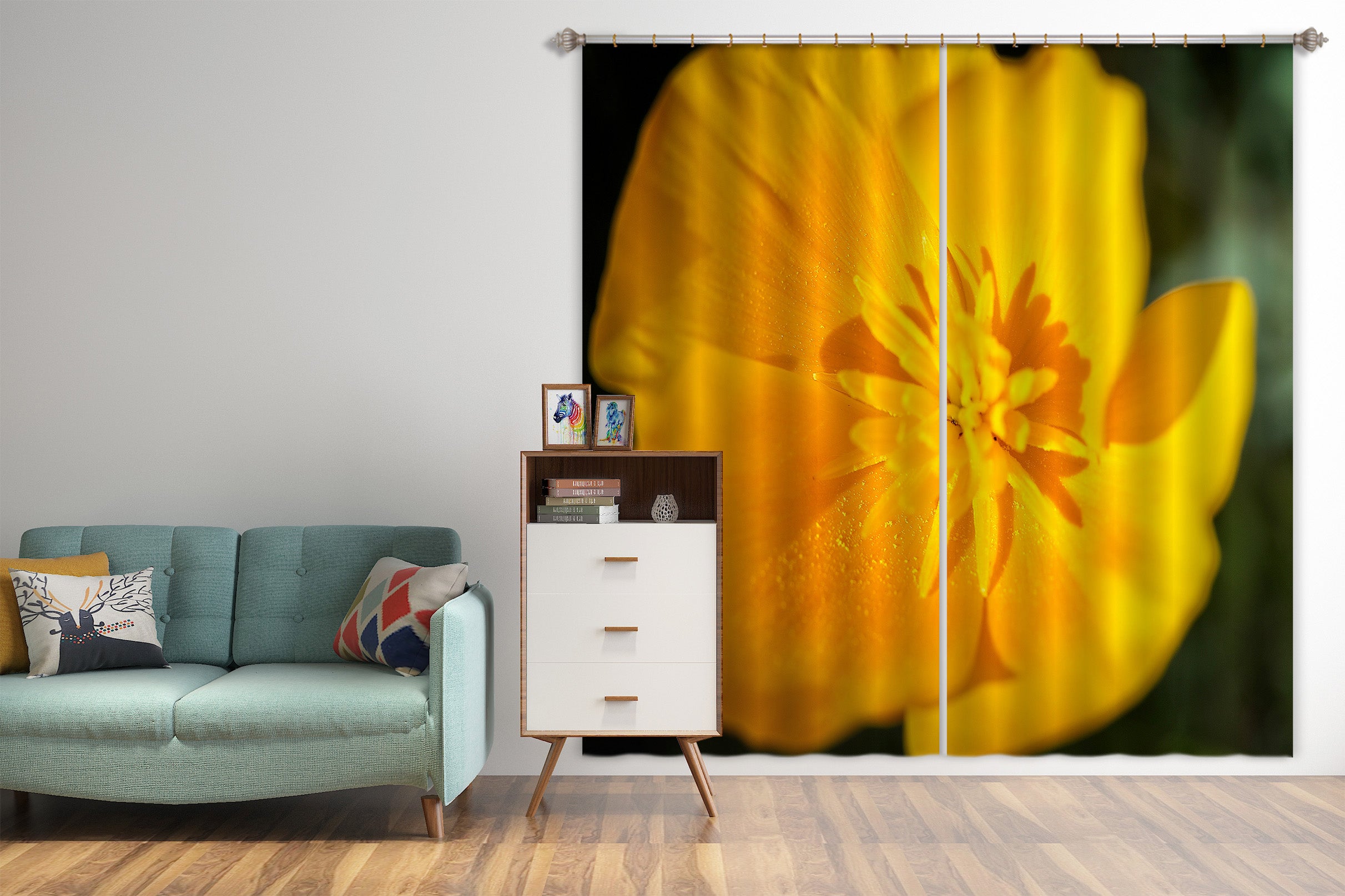3D Yellow Flowers 62138 Kathy Barefield Curtain Curtains Drapes