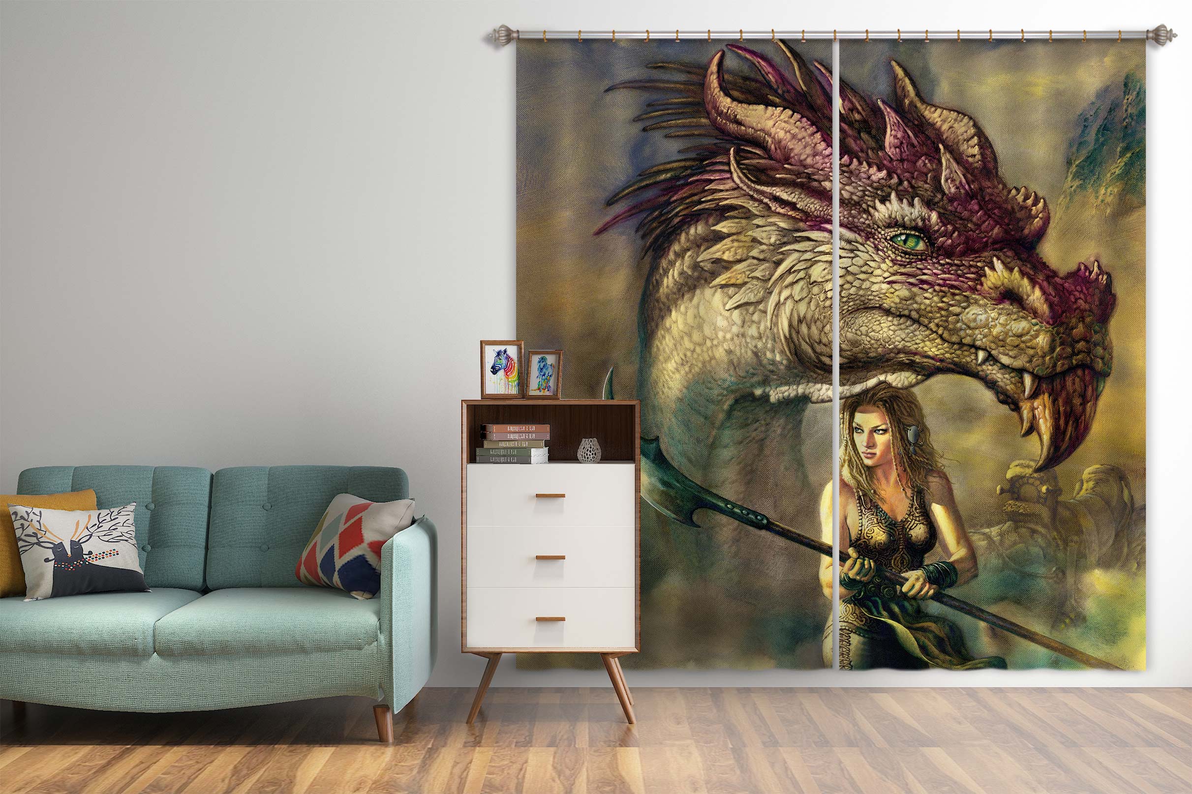 3D Dragon Woman 8018 Ciruelo Curtain Curtains Drapes