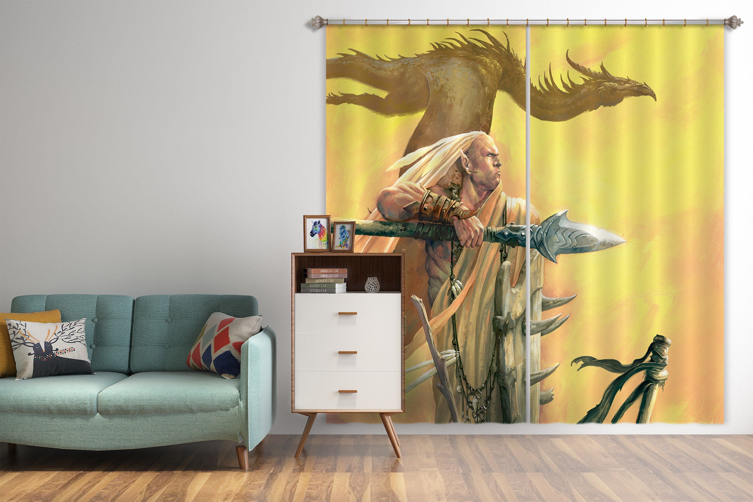 3D Long Hair Sword Man Dragon 7204 Ciruelo Curtain Curtains Drapes
