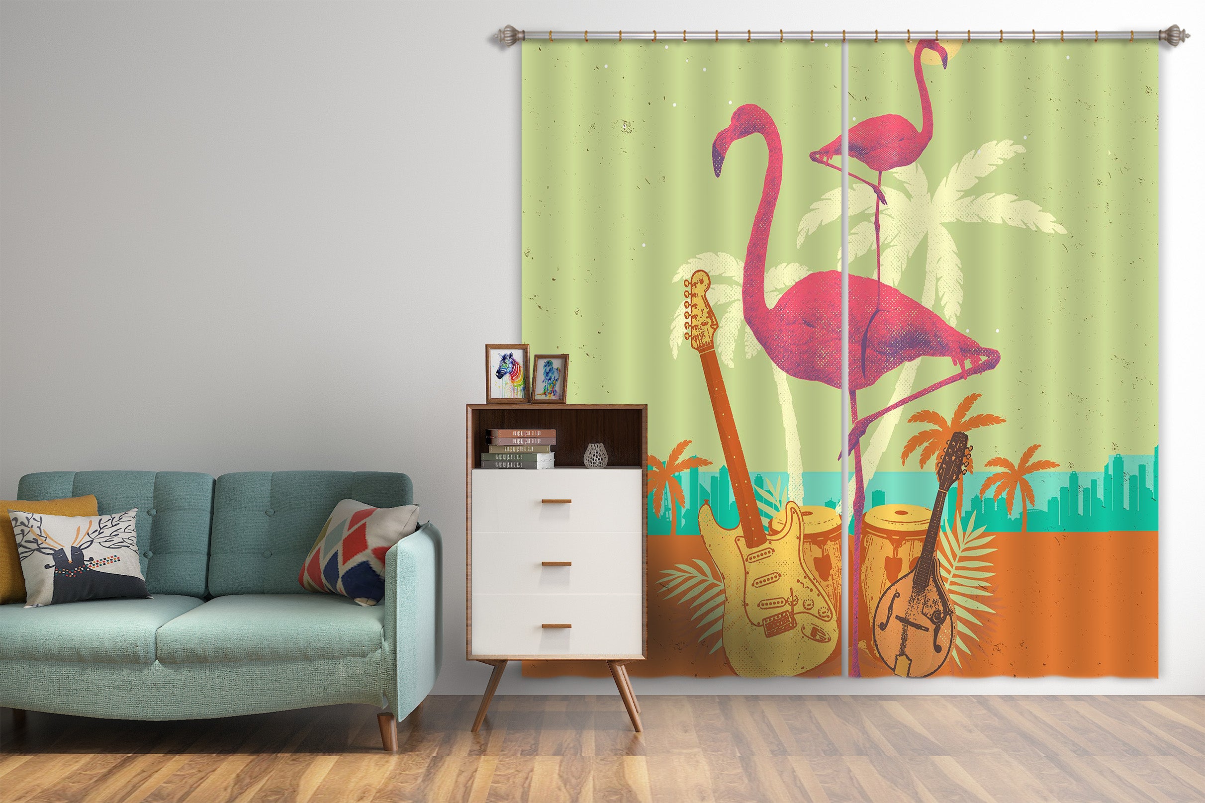 3D Flamingo Flock 057 Showdeer Curtain Curtains Drapes
