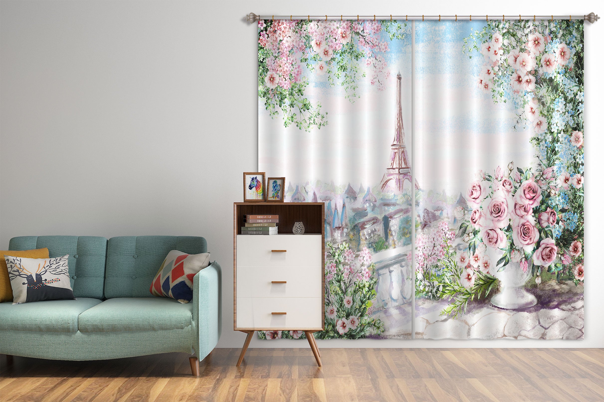 3D Rose Eiffel Tower 042 Curtains Drapes