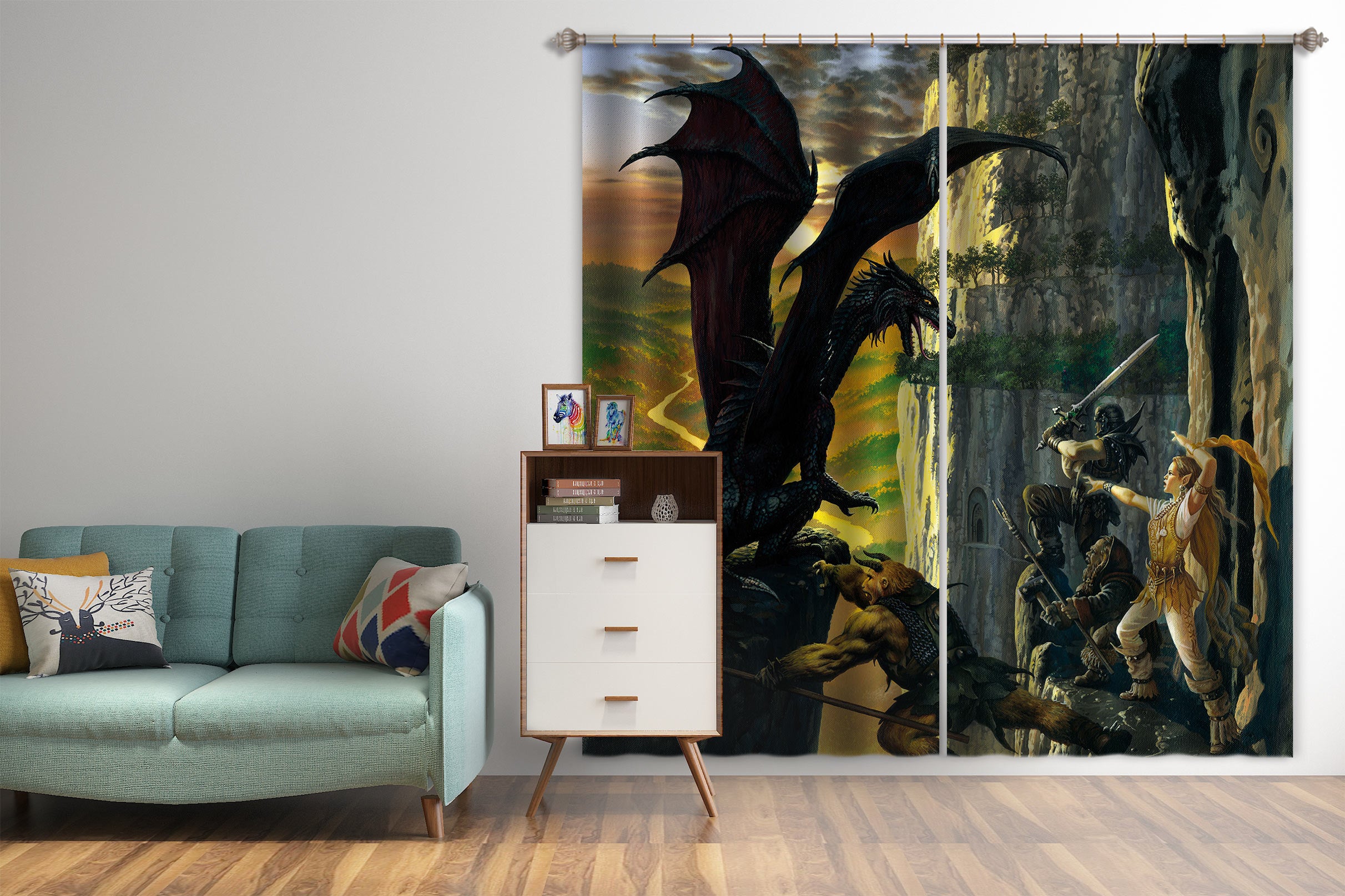 3D Dragon Warrior 7190 Ciruelo Curtain Curtains Drapes