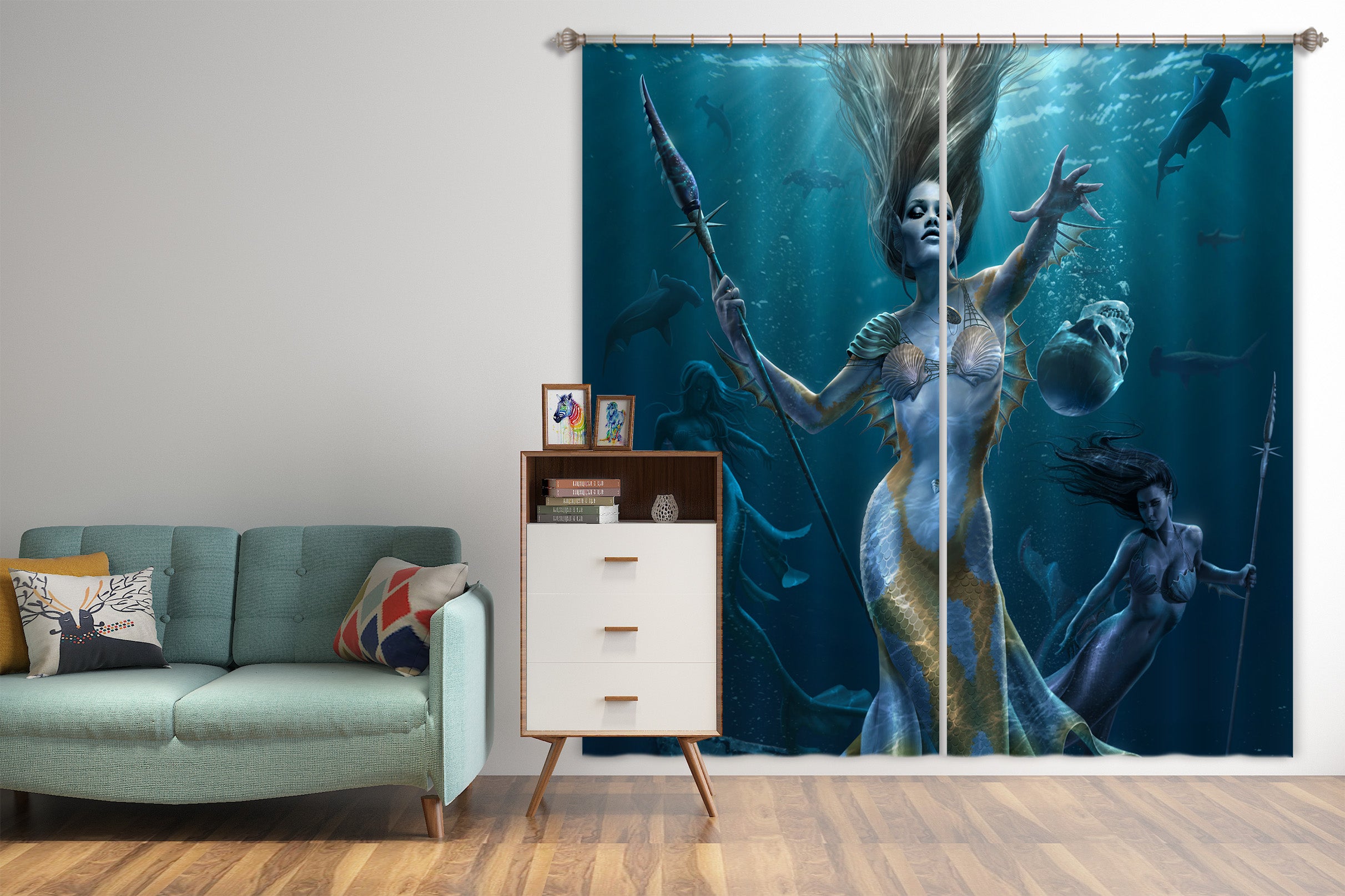 3D Mermaid 5083 Tom Wood Curtain Curtains Drapes
