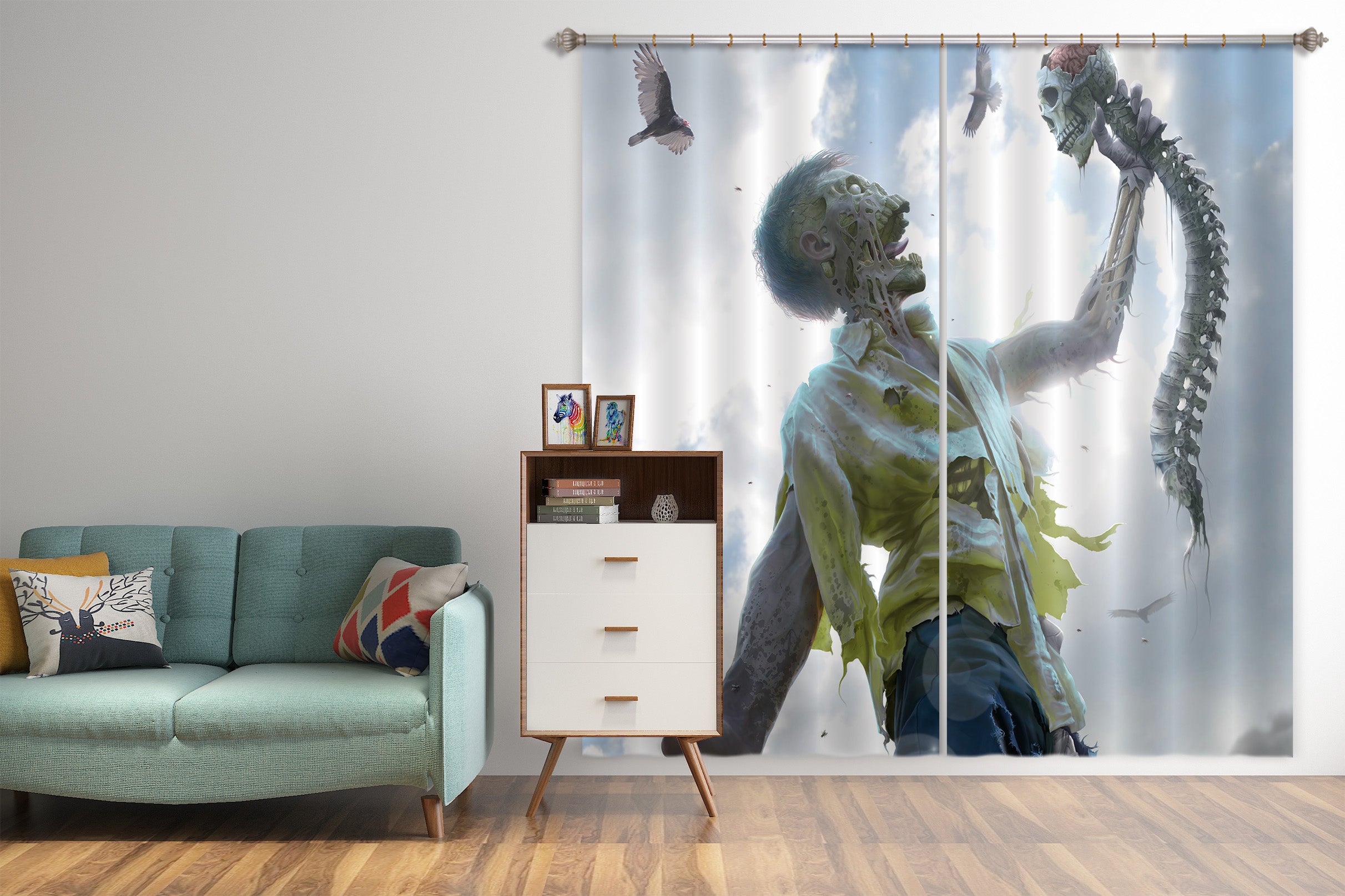 3D Monster Man Skeleton 5092 Tom Wood Curtain Curtains Drapes