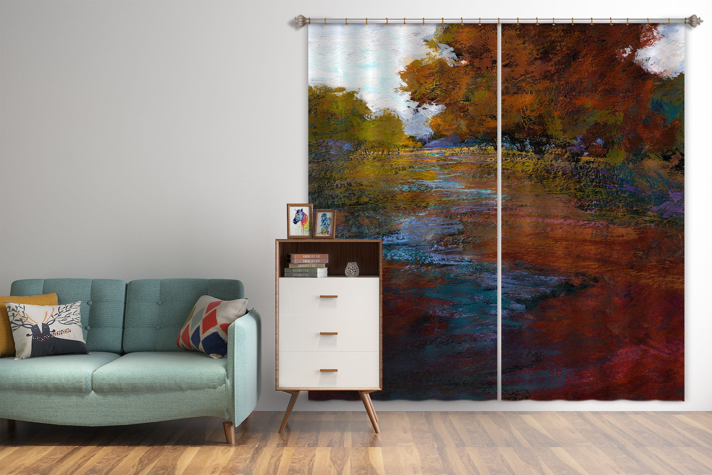 3D Forest River 244 Michael Tienhaara Curtain Curtains Drapes